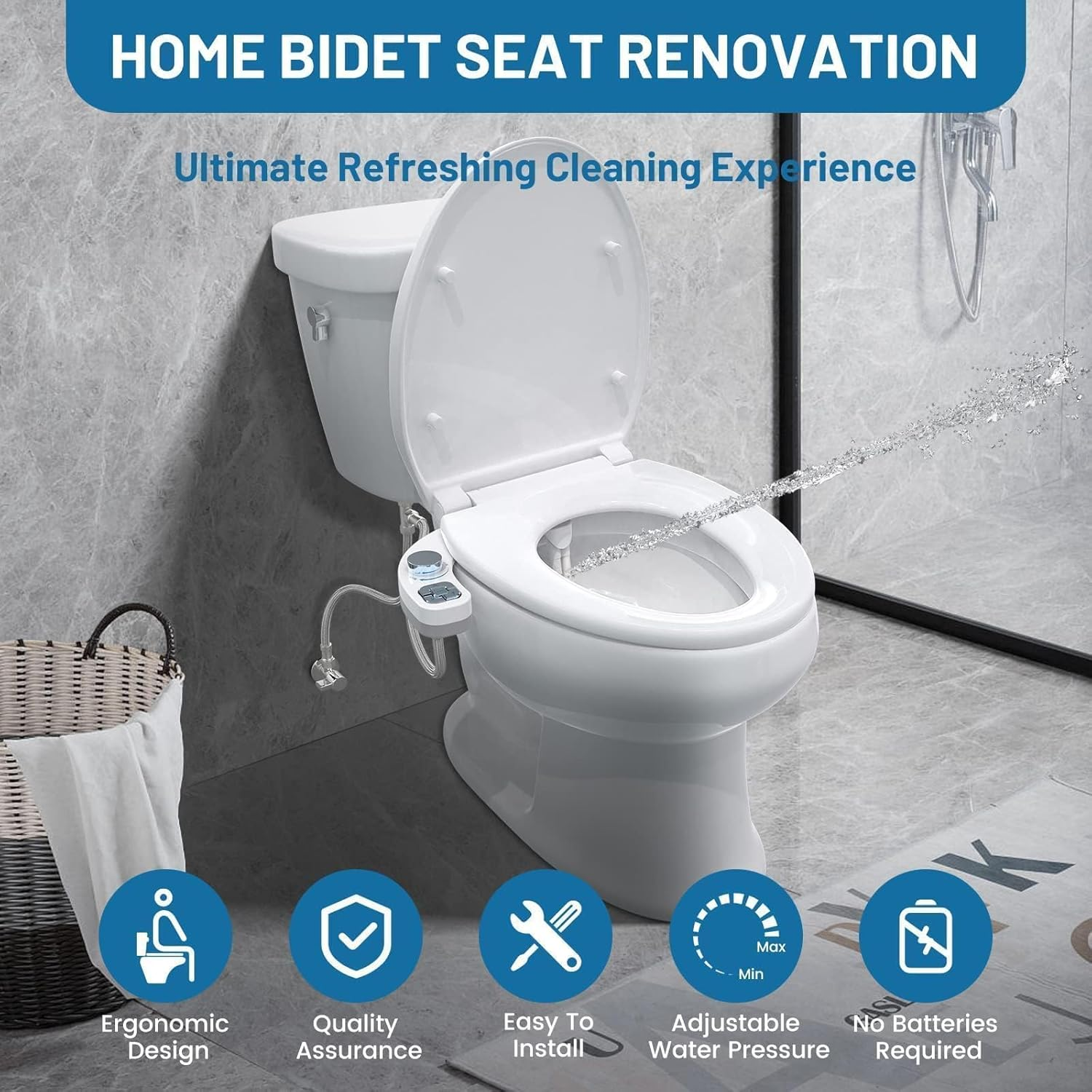 Bidet Attachment for Toilet - Non-Electric Ultra-Slim Push-Button Bidet with Self-Cleaning Dual Nozzle (Frontal & Rear Wash) - Bidet Toilet Seat Attachment (Chrome 1)