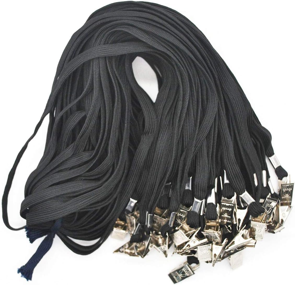 Black Lanyards 100 PCS Badge Lanyards with Clip Office Neck Flat Bulk Lanyard with Badge Bulldog Clip image number 3