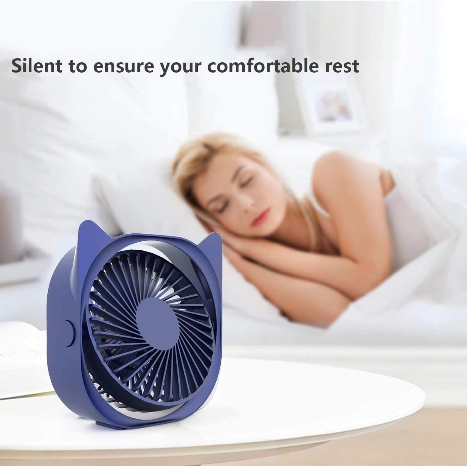 USB Fan - LYSYOL 3 Speeds Small Personal USB Desk Fan, Rotatable 360&deg; Adjustable, Powered by USB, Quiet Operation, Portable, and Adjustable for Home Office Car Outdoor Travel (Dark Blue) image number 2