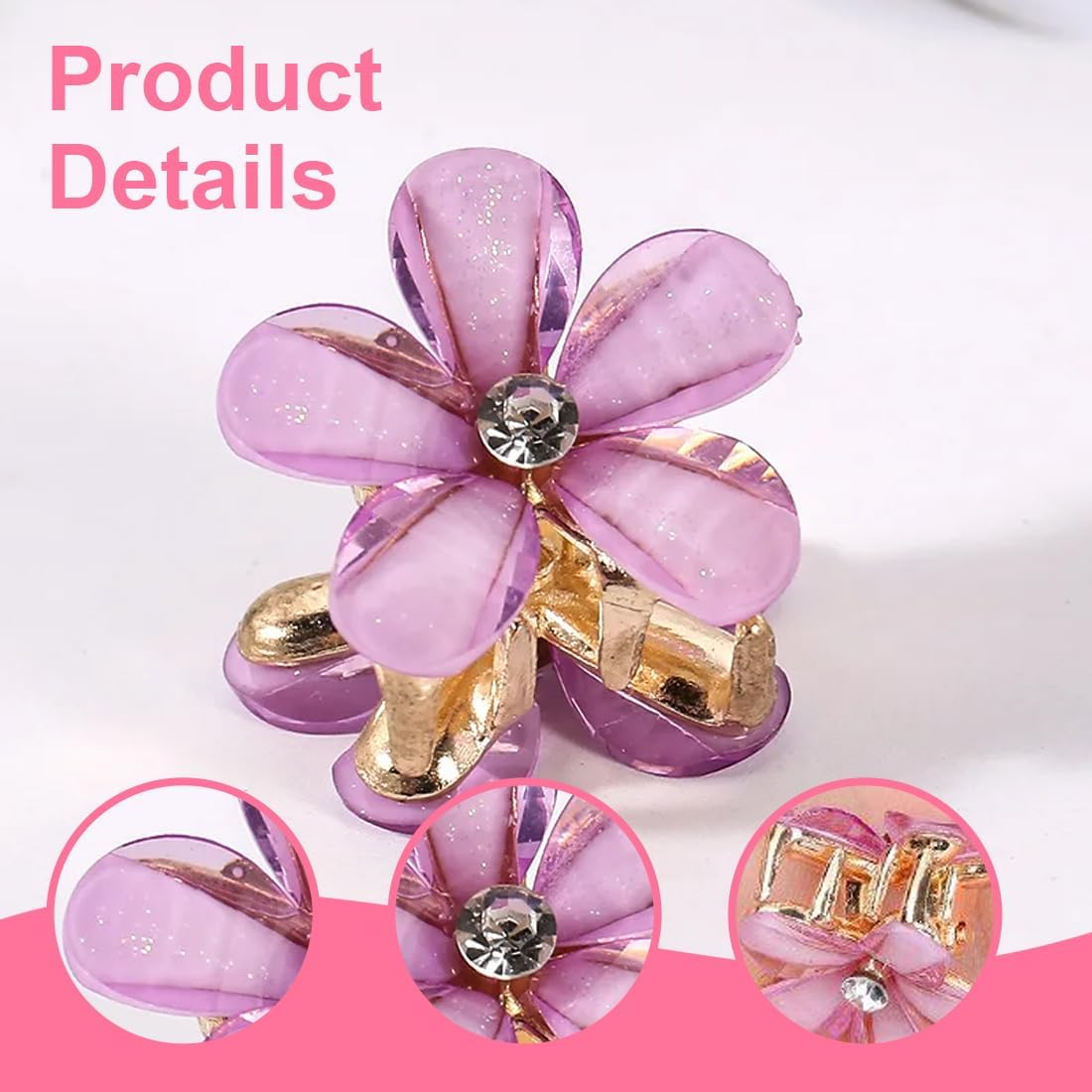 Weddhuis Mini Diamond Hair Clips Pack of 10 Cute Mini Hair Clips Hair Clips for Photo, Daily Life, Party, Wedding (White & Pink) image number 2