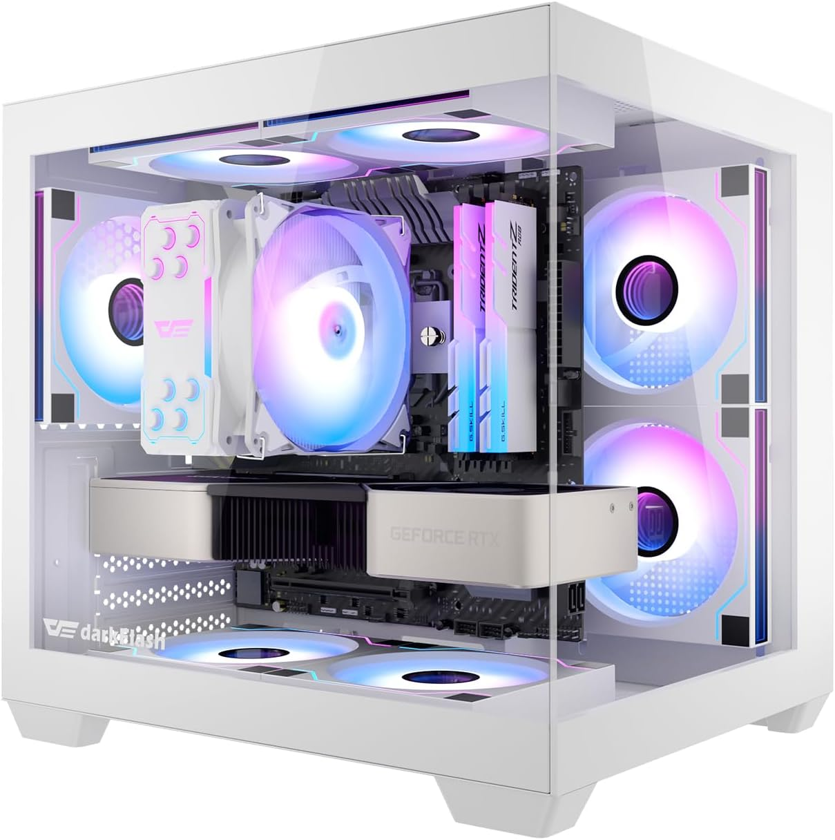 Darkflash ITX PC Case, Pre-Install 3 PWM ARGB Fans Computer Case, Full View Dual Tempered Glass ITX Case, Mini Size, Supports 240Mm AIO(C275P) (Black)
