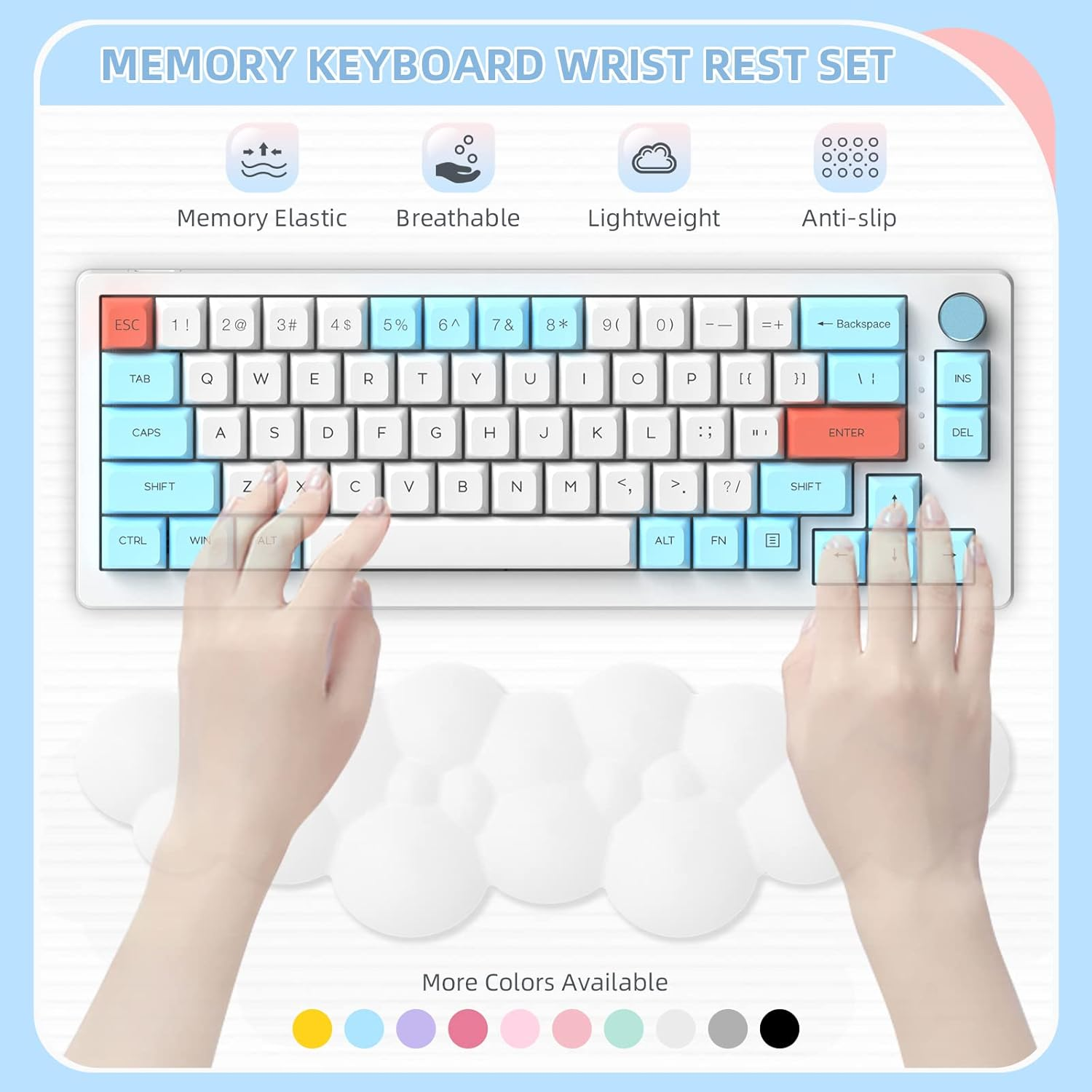 Attack Shark Gaming Keyboard Wrist Rest Pad,Memory Foam Keyboard Palm Rest, Ergonomic Hand Rest for Computer Keyboard,Laptop,Mac,Lightweight for Easy Typing Pain Relief-White