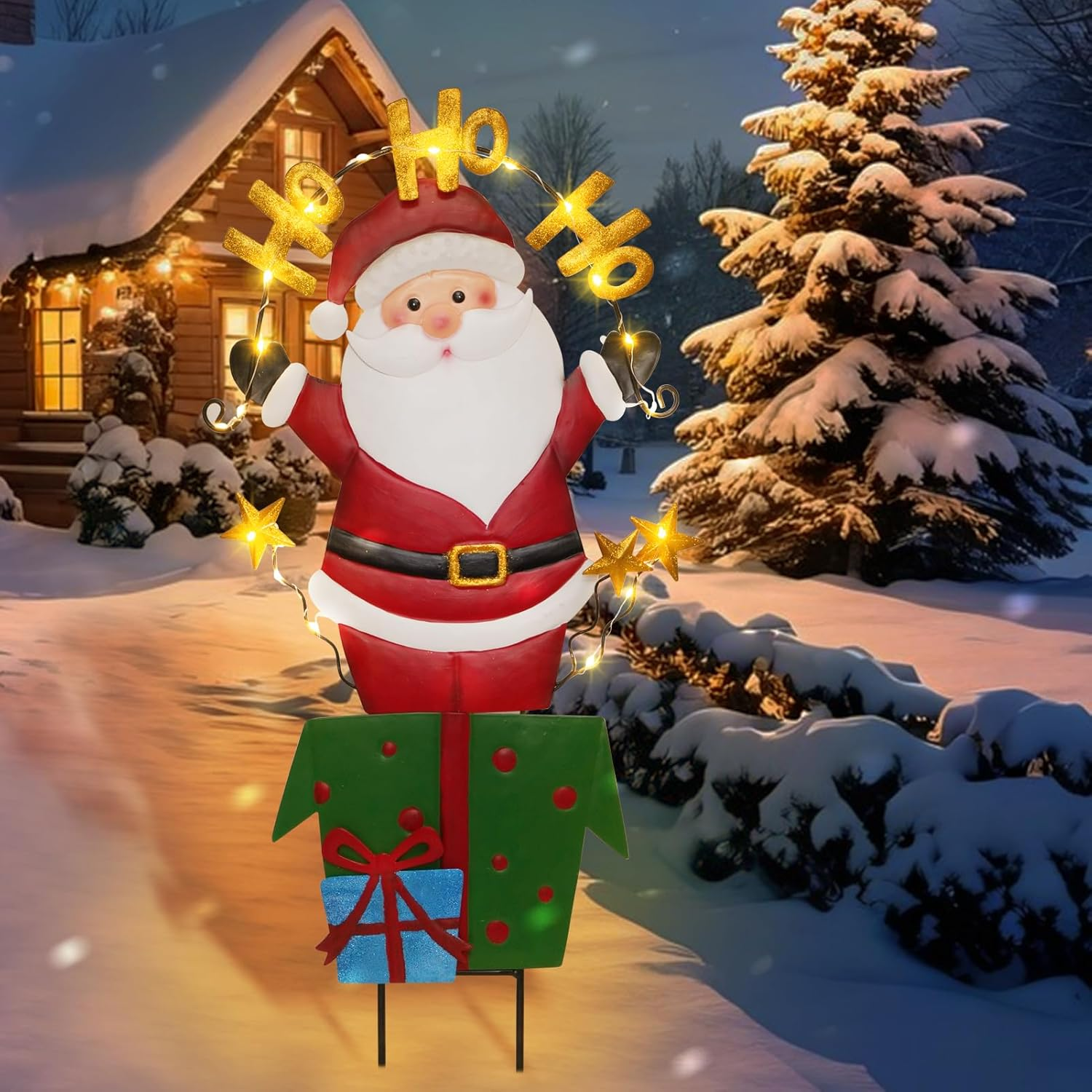 Solar Christmas Lights Outdoor Garden Stakes, 30In Metal Santa Claus Yard Signs with LED String Lights, Waterproof Christmas Decor for Xmas Lawn Pathway Patio Party Winter (Santa Claus) image number 6