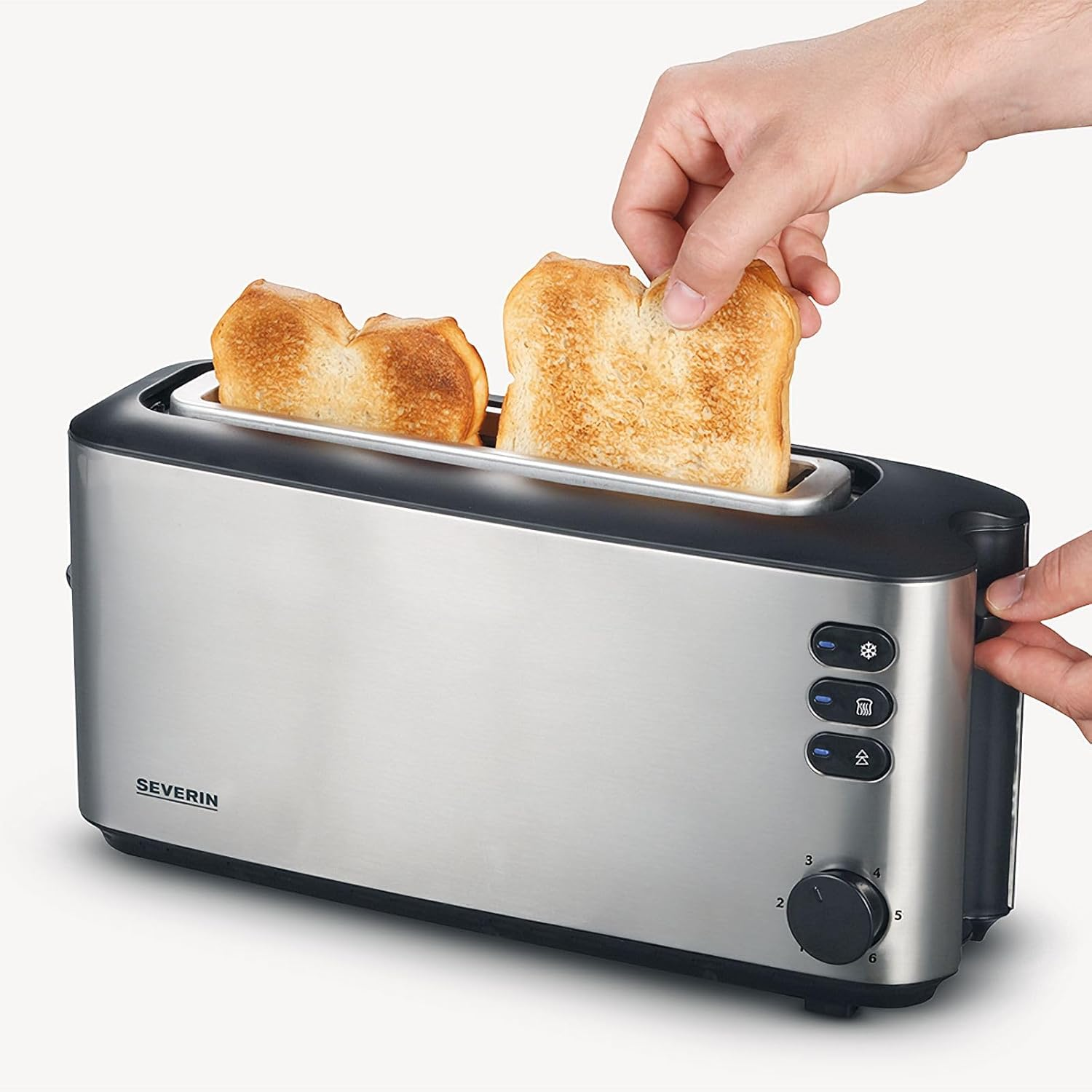 SEVERIN Automatic Long Slot Toaster, 2 Slice, Stainless Steel, Black, 6 Browning Levels, Bun Attachment, Defrost, Warm-Up, 1000W, at 2515 image number 3