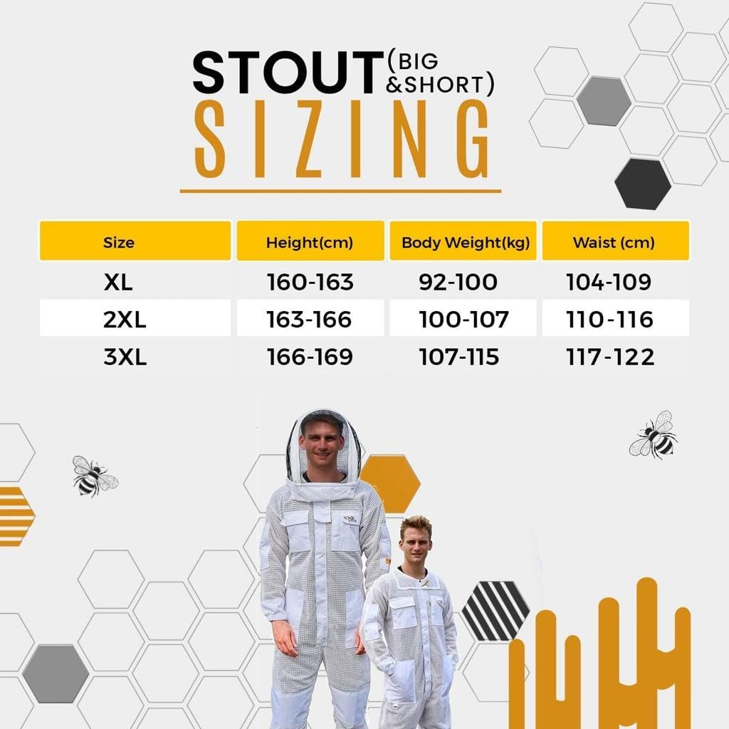3 Layer Ventilated Beekeeping Suit with 2 Veils, Beekeeper Suit for Men & Women | Breathable Mesh Protection | Fencing & round Hat | 8 Pockets | Sting-Proof Professionally Designed (5XL) image number 2