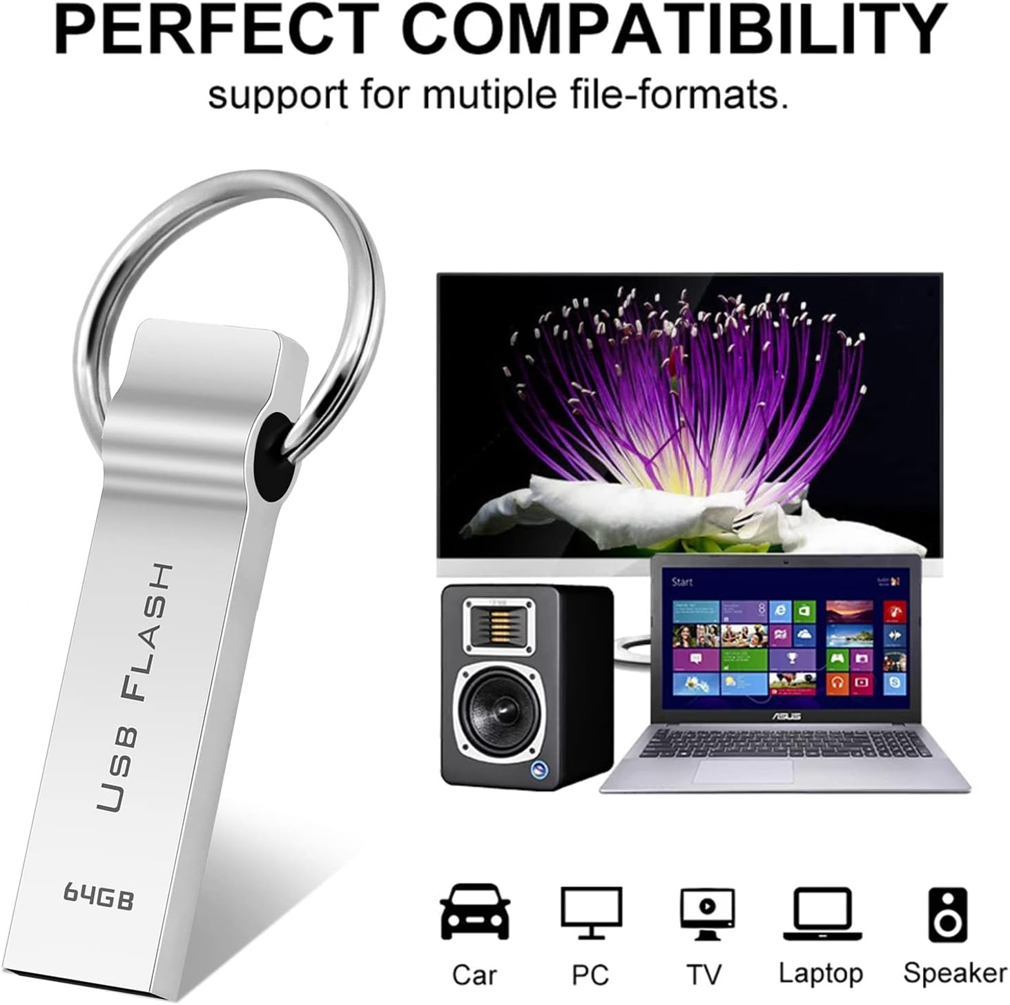 Cticoal USB Thumb Drive 64GB High Speed Pendrive 3.0 Waterproof USB Drive Metal USB Flash Drive Silver Pen Drive Typically Used for Copying or Storing Data image number 5