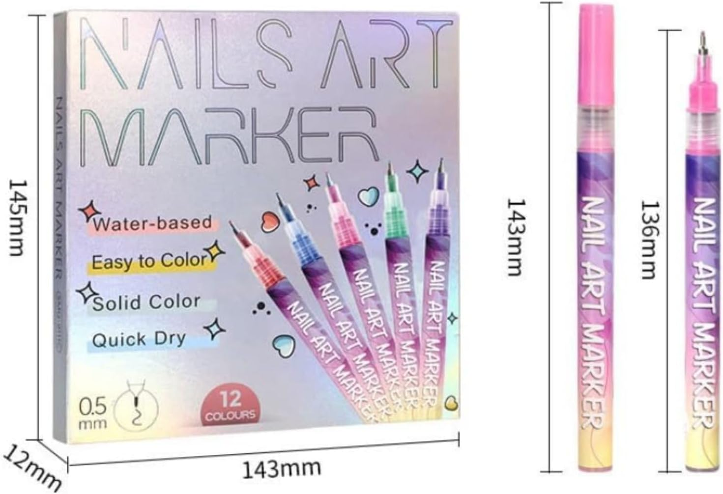 Pink Galaxy Nail Art Pens, 2026 New 12 Colors Nail Art Pens Set, Quick Drying Nails Polish Markers DIY Nails Arts Tools for Painting, Graffiti, Dottings, Drawing (2Set) - 1Set image number 2