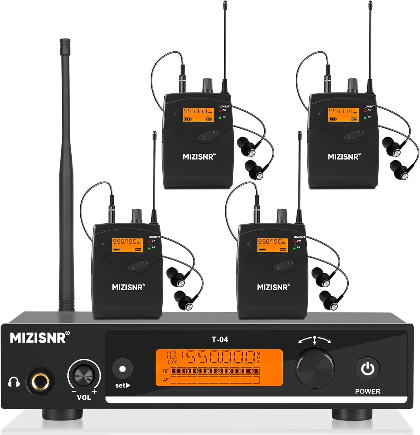 Wireless in Ear Monitor System, Pro UHF Mono IEM System with Metal Transmitter, 4 Bodypack Receivers W/Monitor Earphones, 100 Frequencies, Rack Mount, 262Ft Operation for Bands Stage Studio image number 3