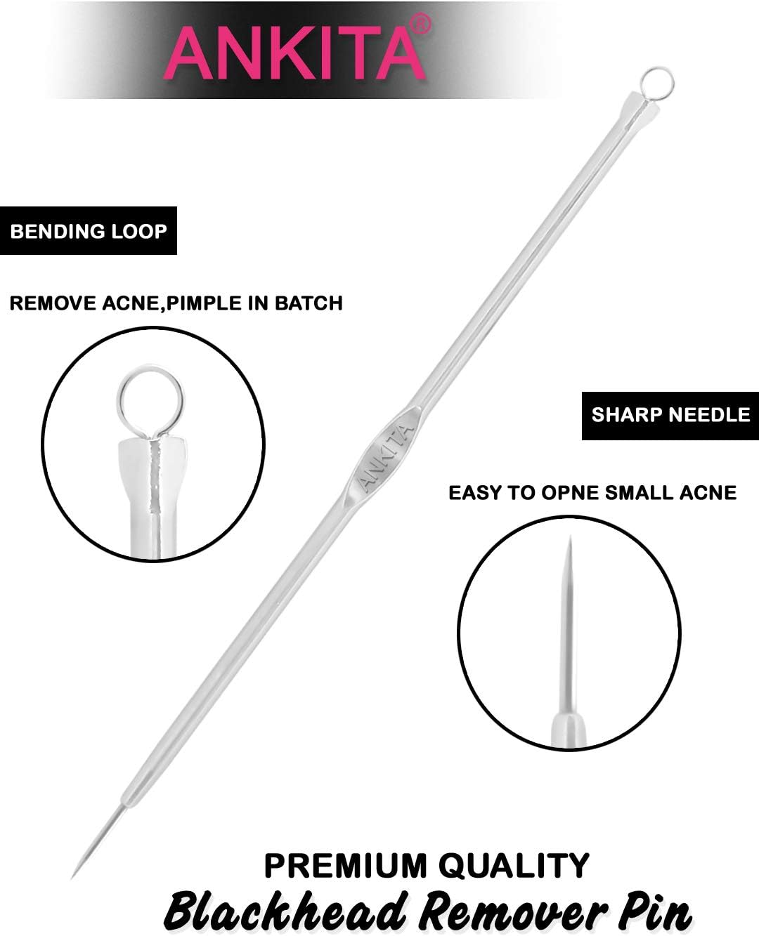 Ankita Blackhead Remover|Acne Treatment|Pimple Popper|Face Skin Care Kit|Professional Comedone Blemish|Zit|Whitehead Scar Extractor|Surgical Grade Stainless Steel Tools- round (Blackhead Pin Pointed) image number 1