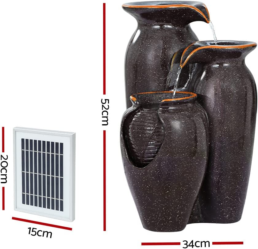 Gardeon Solar Water Fountain, 52Cm Tall Feature Pump Bird Bath Powered Features Fountains Garden Outdoor Indoor Pond Decoration, 3 Tiers Birdbath LED Lights Black image number 1