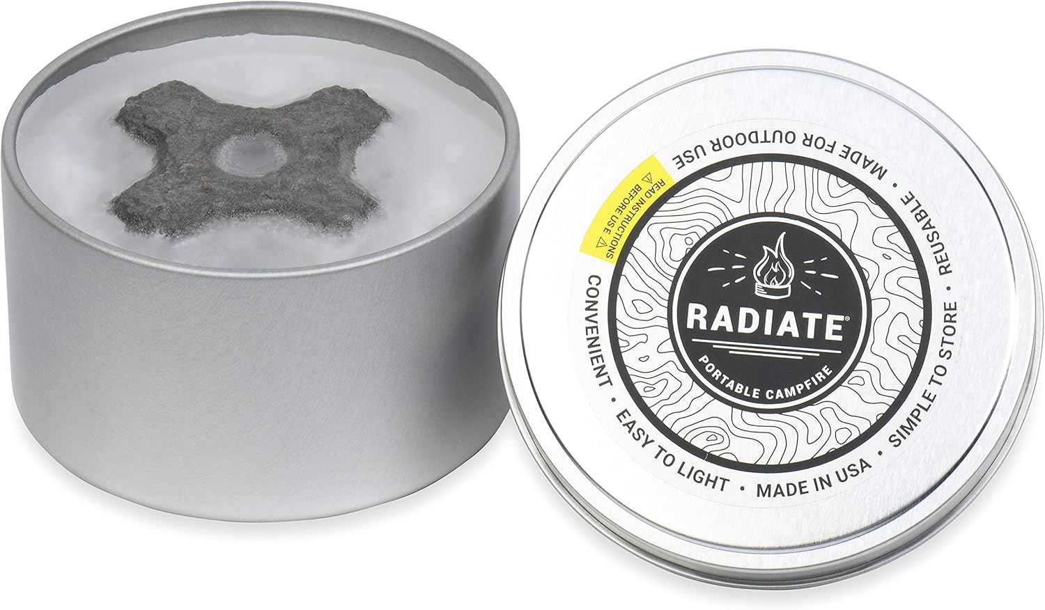 Radiate 2-Pack Portable Tabletop Firepit Campfire in a Can - 4" White Modern - 2 Hours Warmth & Burn Time - Soy Wax Portable Fire - Lightweight Camping Fire & Safe Tabletop Firepit image number 3