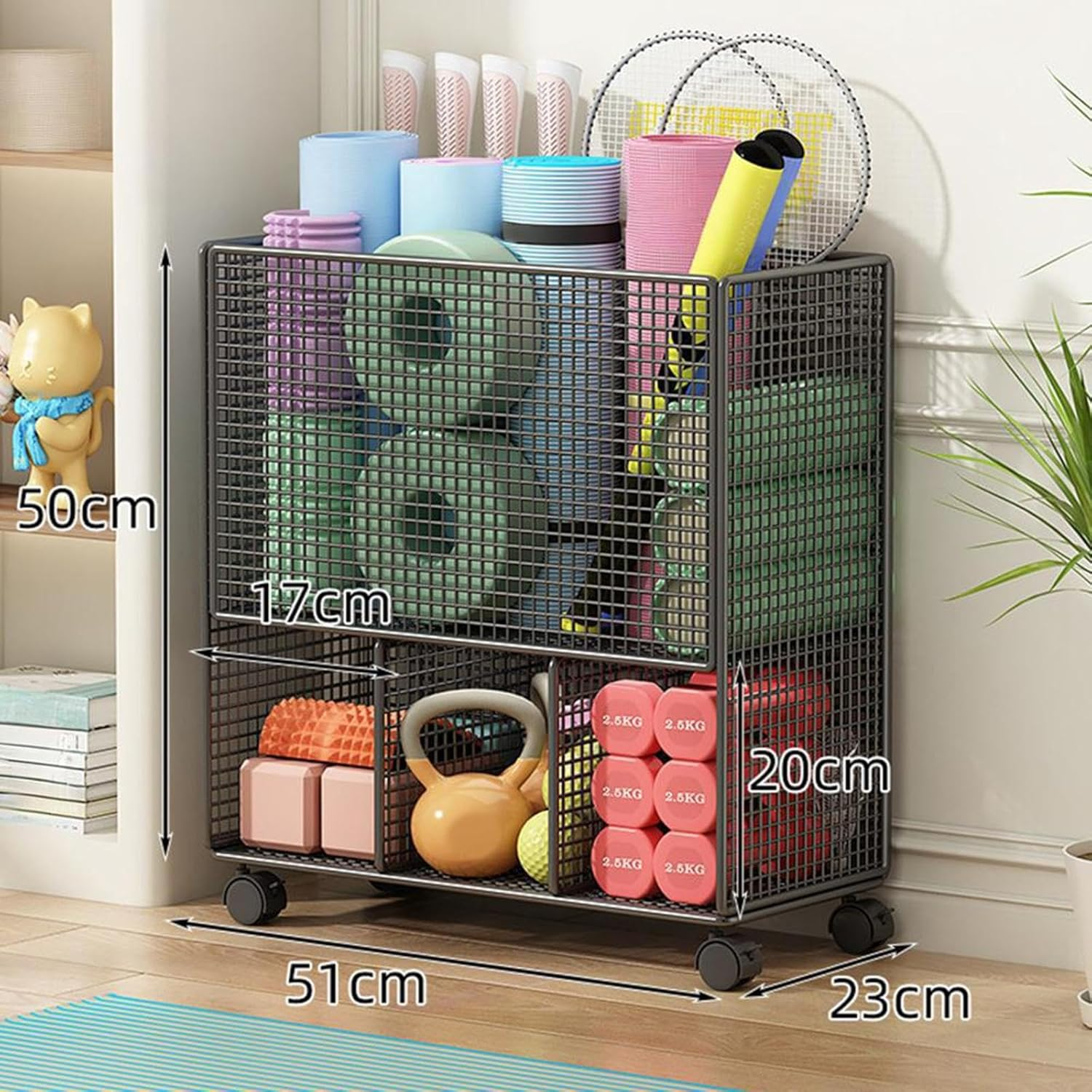 Rockible Yoga Mat Storage Rack, Workout Equipment Storage Organizer, Kettlebells Metal Yoga Mat Organizer Holder, Black image number 5