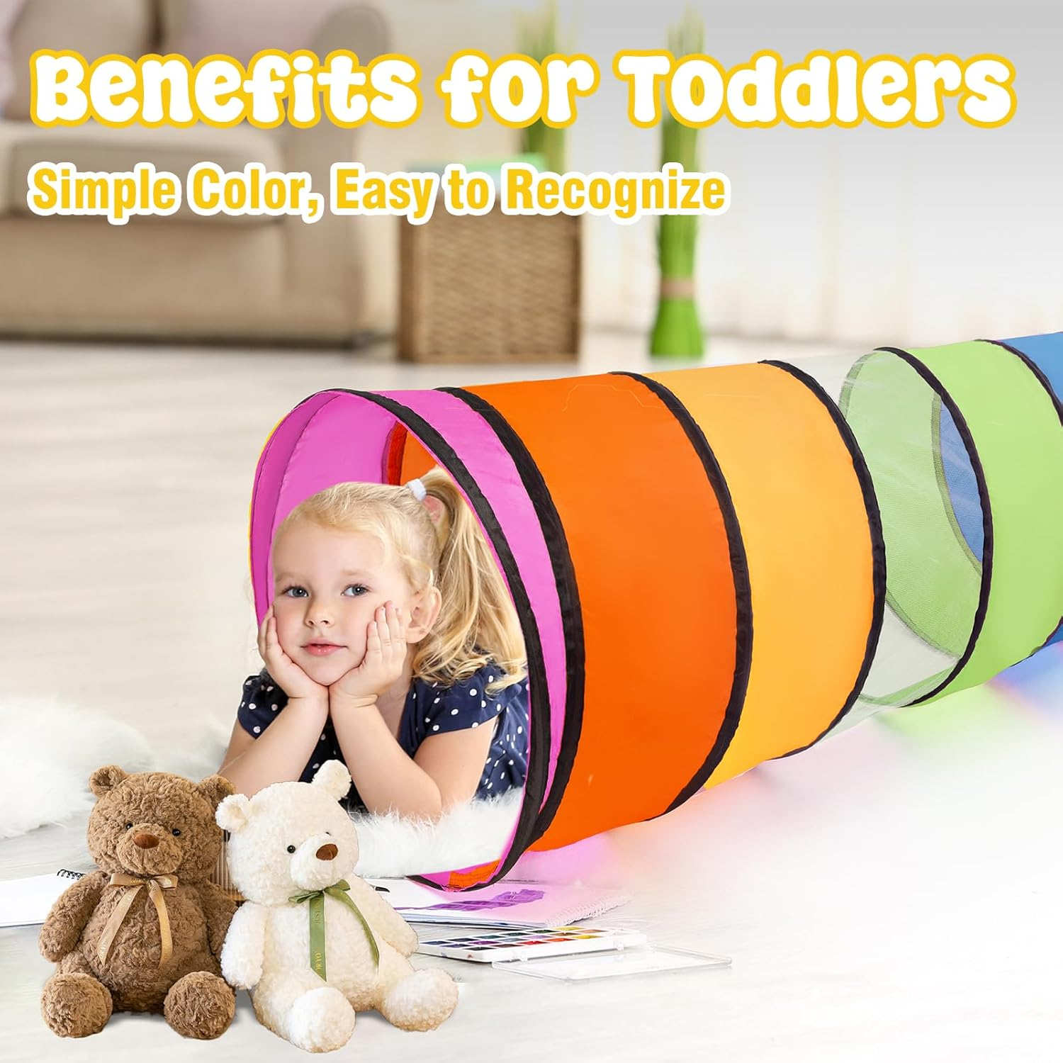 Kids Play Tunnel for Toddlers,Pop up Crawl through Tunnel Play Tent for Baby Infant Children or Pet,Indoor & Outdoor Toys for Boy and Girl Backyard Playset(Rainbow Tunnel) image number 4