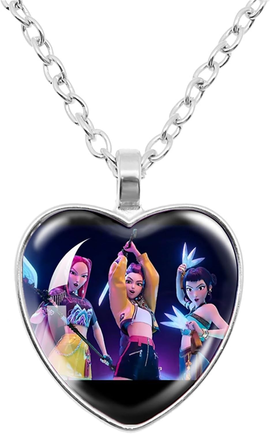 Kpops Demon Hunters Necklace Huntrix Rumi Saja Boys Derpy Tiger K-Pop Demon Hunters Merch Heart Pendant Necklace Accessories for Fans, Women, Girls