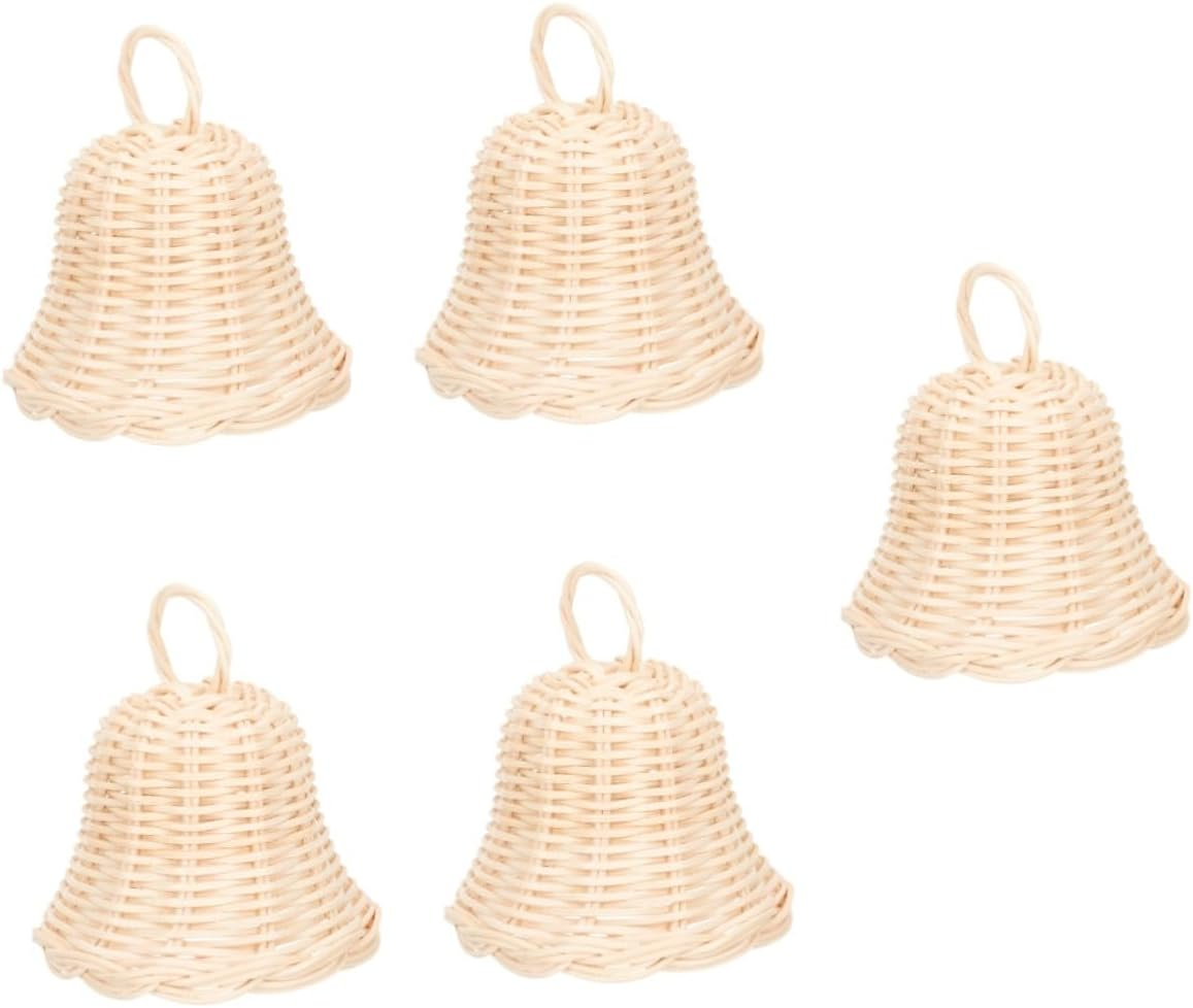 5Pcs Decorative Rattan Bell Shape Ornament Pendant for Xmas Tree Wall Hanging Decor Plaything for Christmas Party Home Decoration image number 2