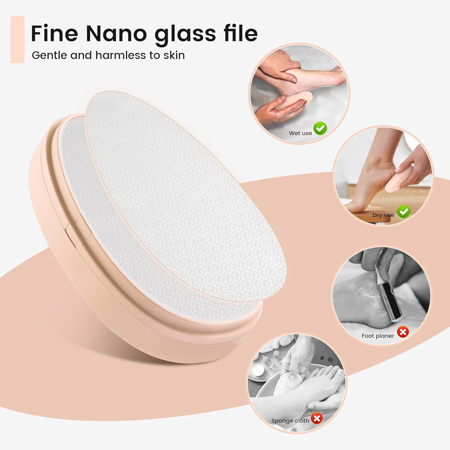 BEZOX Nano Glass Callus Remover with Dust Cover - Comfortable, Gentle Removal of Hard Skin and Callus - Highly Effective Callus File for Velvety Soft Feet (Apricot Colour) image number 5