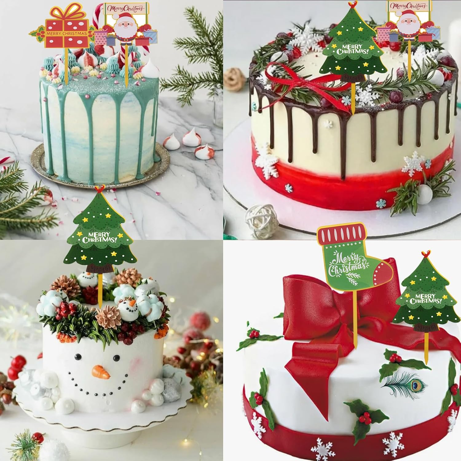 Christmas Cake Topper Merry Christmas Cake Decorations Christmas Cupcake Toppers Christmas Tree Mini Santa Cake Decoration Props Xmas Party Craft Ornaments 6 Pcs image number 5