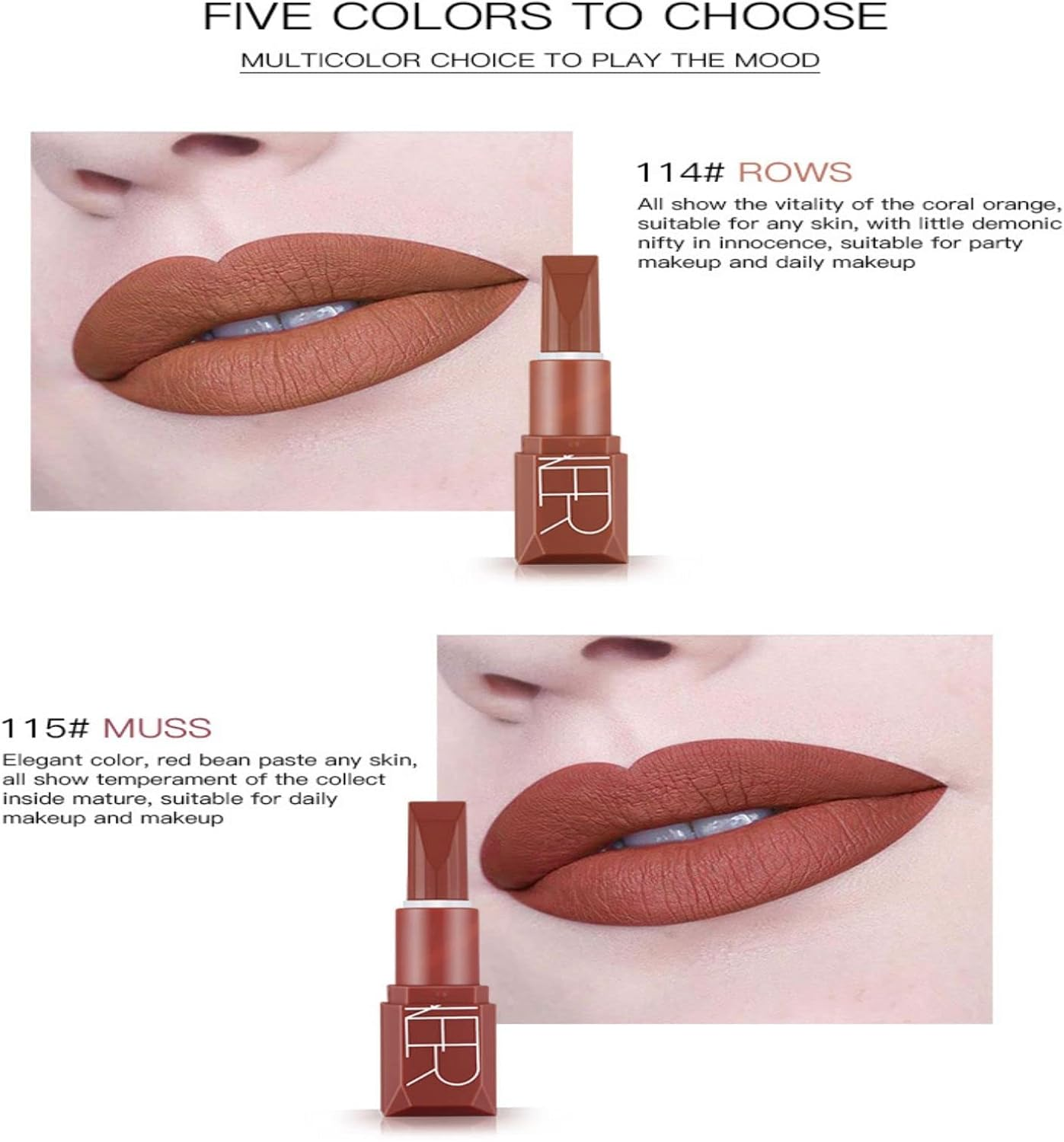 Enmart 5 Colors Matte Lipstick Set - Nude Velvet Moisturizing Lipstick for Women, Long Lasting & Transfer-Proof, Non-Drying, Gift Set (Birthday/Valentine) image number 4