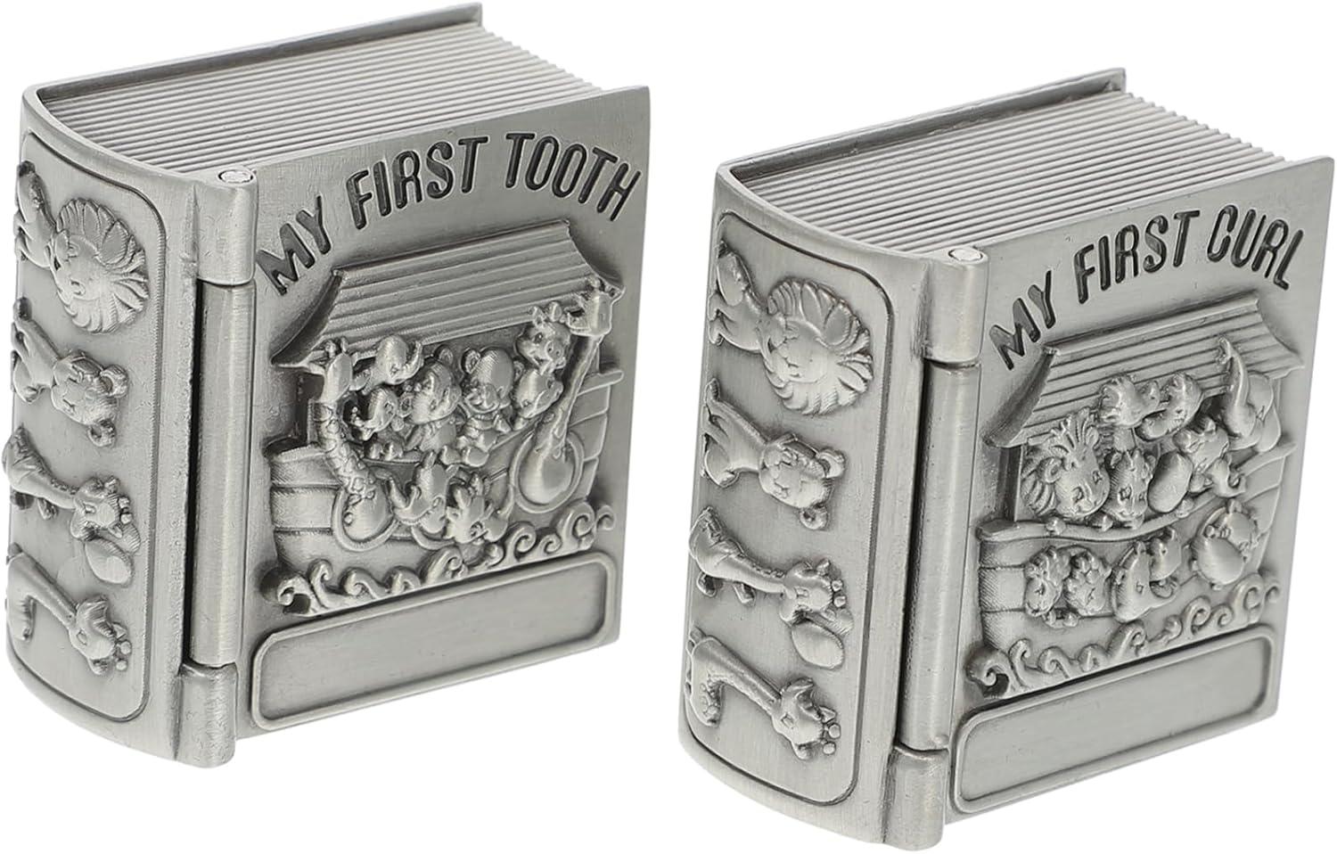 2 Pcs Baby Lanugo and First Tooth Keepsake Boxes Metal Storage for Infant Teeth and Hair Curl Silver Vintage Treasure Chest for Newborn Keepsakes image number 1