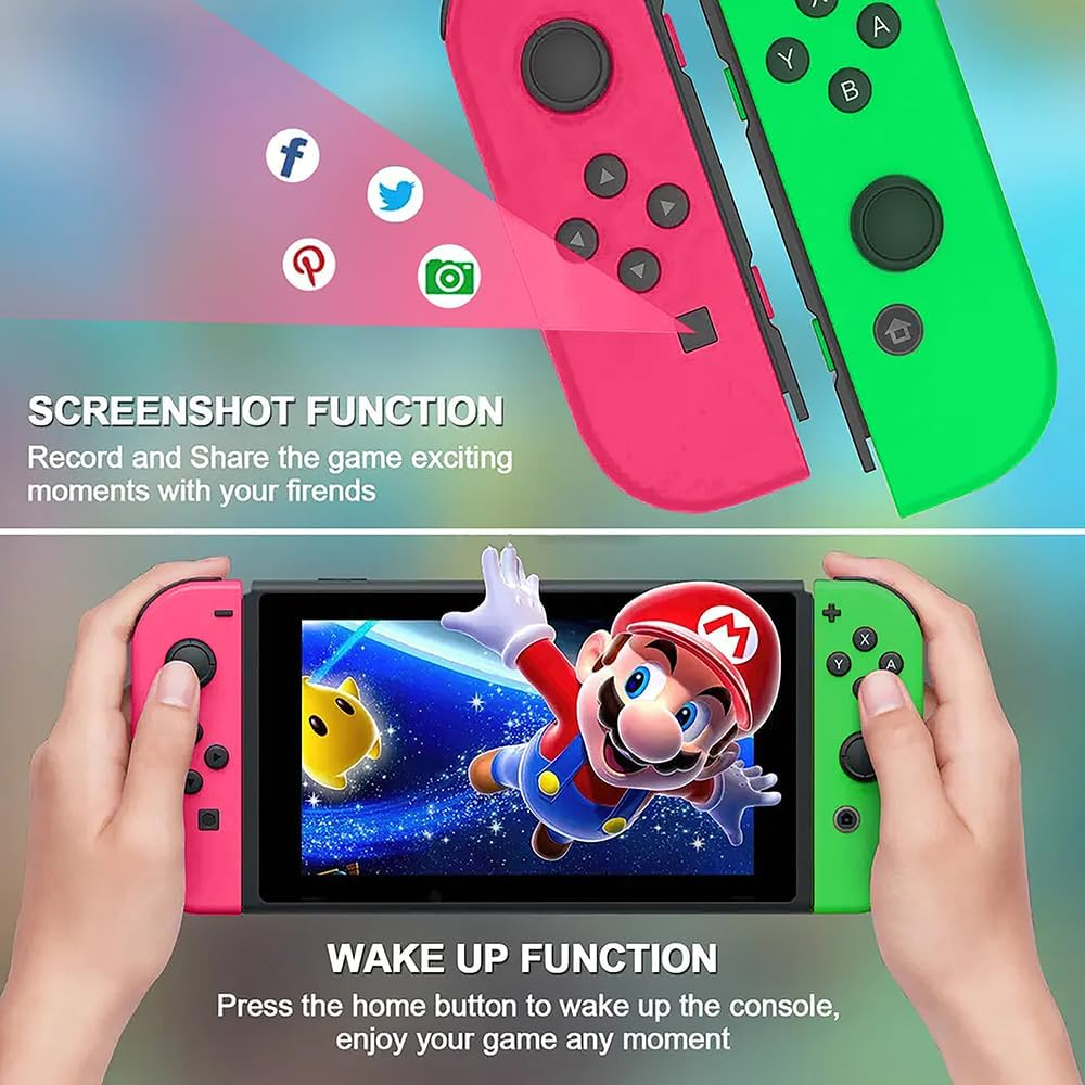 Costec Joy Con Controller for Nintendo Switch Replacement for Nintendo Switch Compatible with Switch, Wireless Left and Right Joy Con for Switch Nintendo Support Dual Vibration/Wake-Up/Screenshot, Joy Con Controller for Switch OLED Lite [Neon Pink/Neon Green] image number 2