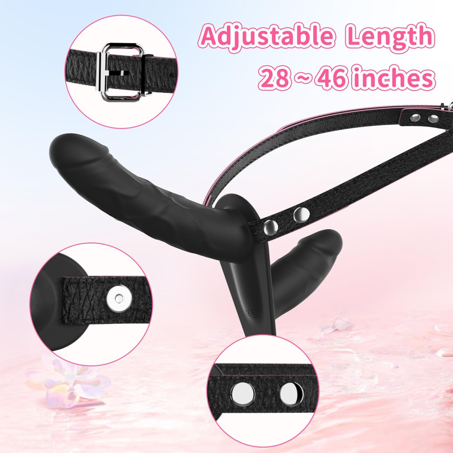 Strap-On Vibrating Dildo Sex Toys - Wearable Harness Strap-On Double Ended Dildo with 10 Powerful Vibrations for G-Spot Anal Pleasure,Adult Toy & Games for Female Couple and Lesbian Pleasure (Black) image number 4