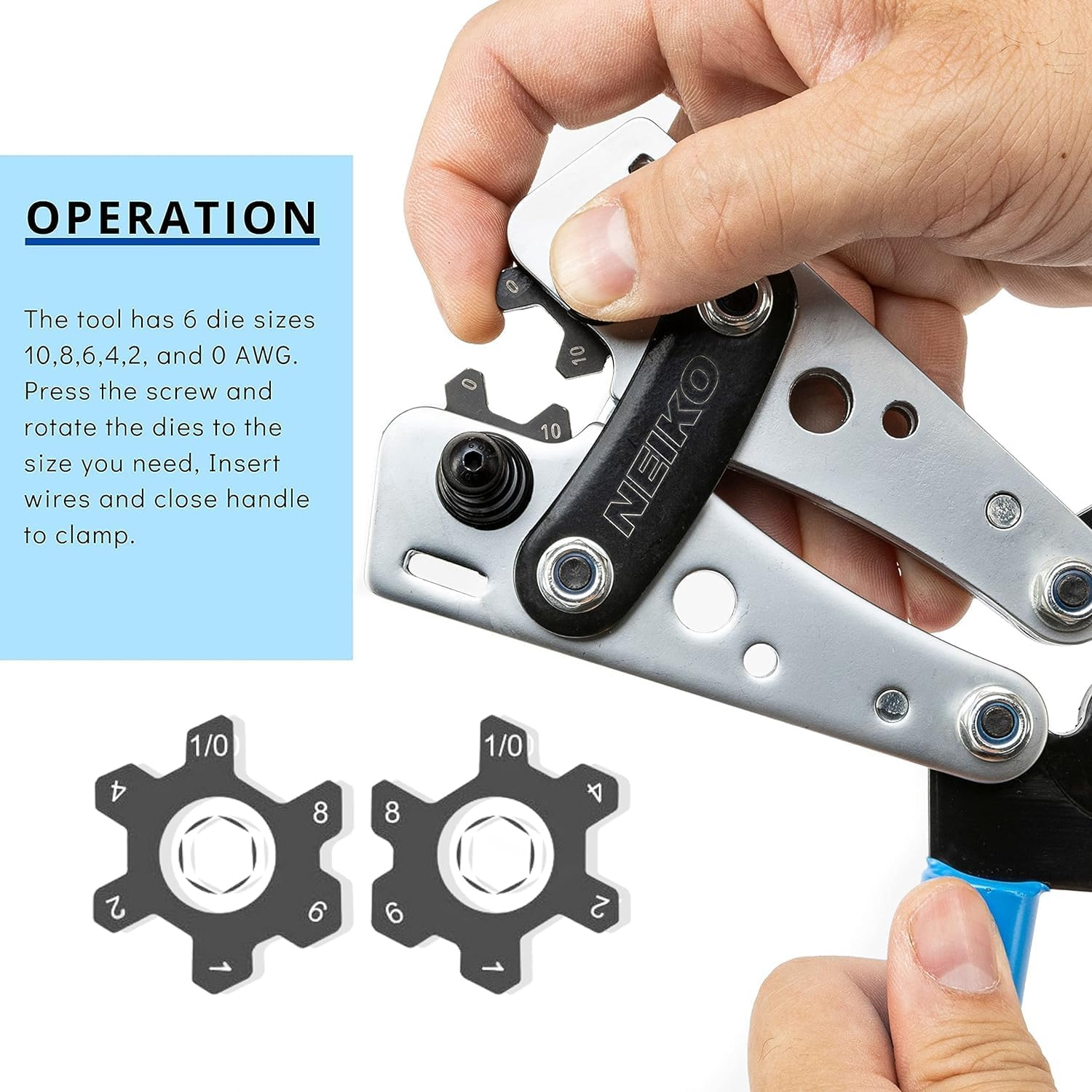 NEIKO 02039A Lug Crimping Plier and Cable Cutter Set, Battery Cable Crimping Tool, 8-0 AWG, 6Mm - 50Mm, Electrician Wire Crimper Tool image number 4