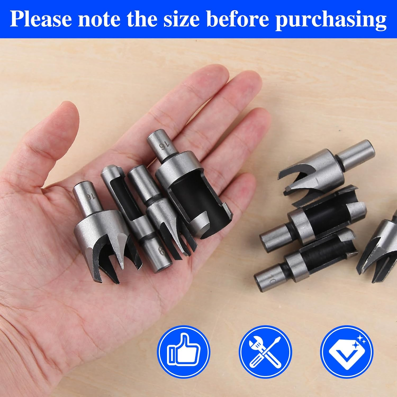LEONTOOL 8Pcs Wood Plug Cutter Drill Bit Set Straight and Tapered Taper Cutting Tool Cork Drill Bit Knife Set Woodworking Hole Saw Cutting Tool 1/4" 3/8" 1/2" 5/8" (Metric 6Mm 10Mm 13Mm 16Mm) image number 1