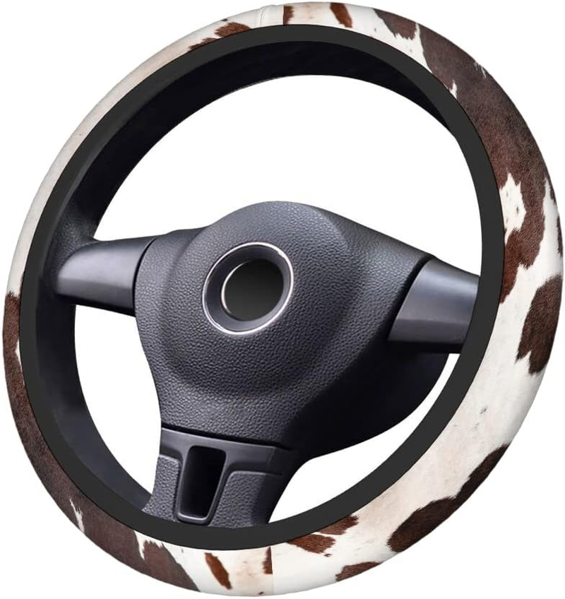 Swono Cow Skin Universal Neoprene Steering Wheel Cover Australian Cow Skin Brown 15 Inch Steering Wheel Covers, Printed Steering Wheel Elastic Protection for Women and Girls - Easter Eggs image number 5