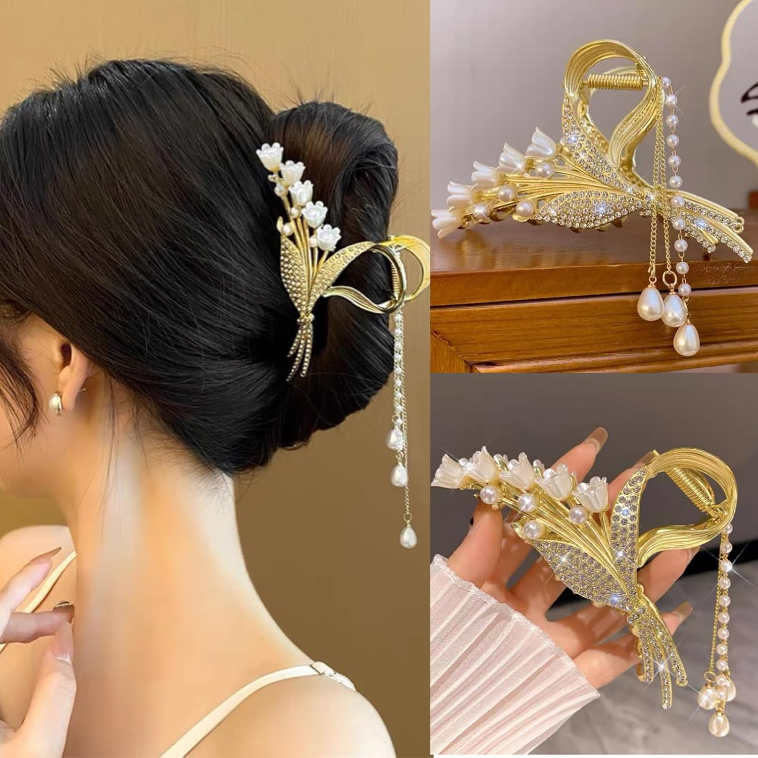 Ypkia Flower Hair Clip Gold Metal Butterfly Hair Clips Women'S Large Hair Claws Clips for Women Girls Thick Thin Hair Accessories (Pack of 3) image number 3