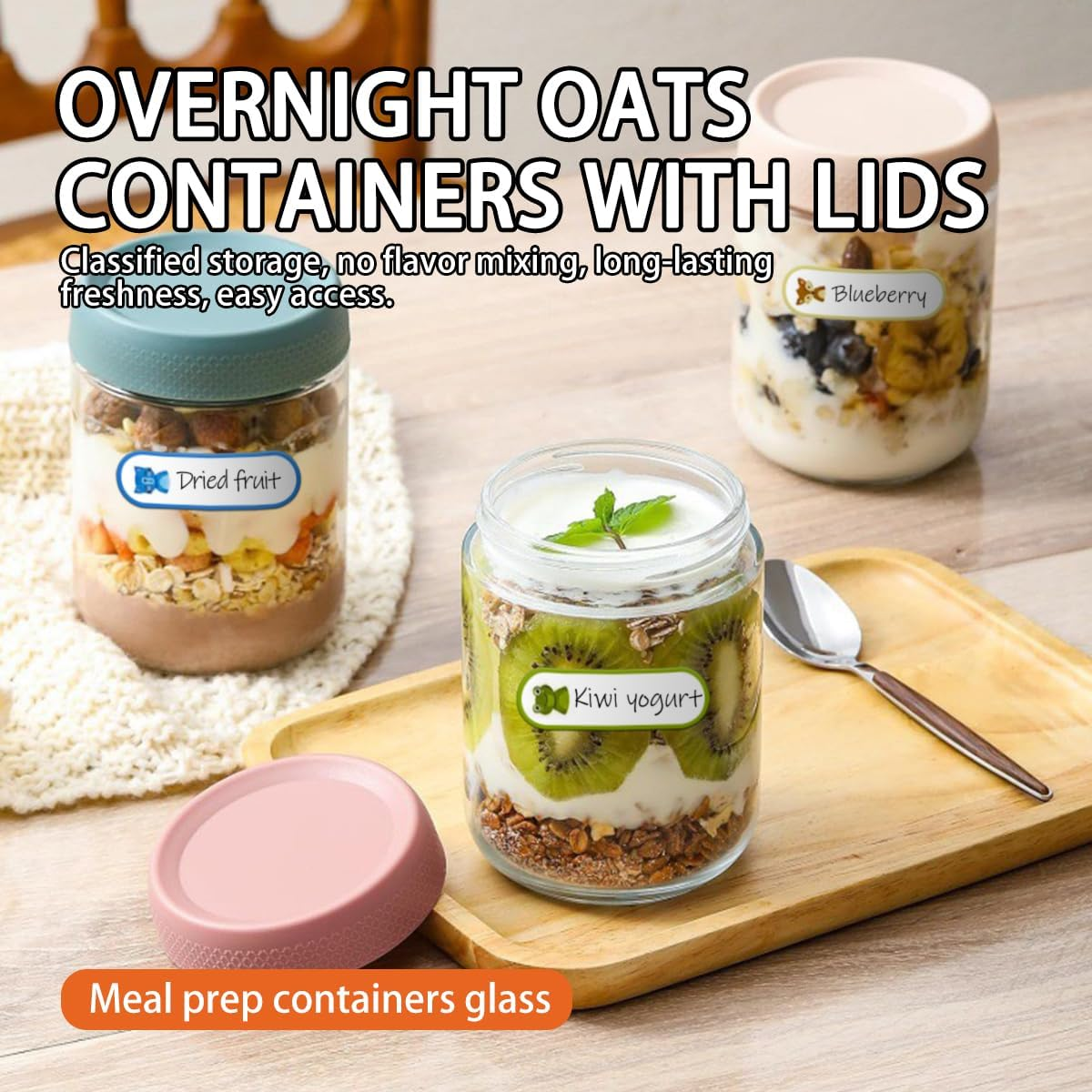 Zhuymndily 6 Pack Glass Food Storage Containers with Lids - Wide Mason Jars, Airtight Glass Meal Prep Containers for Baby Food Storage, Salad, Spice, Snacks, Dressing Sauce (Small) image number 3