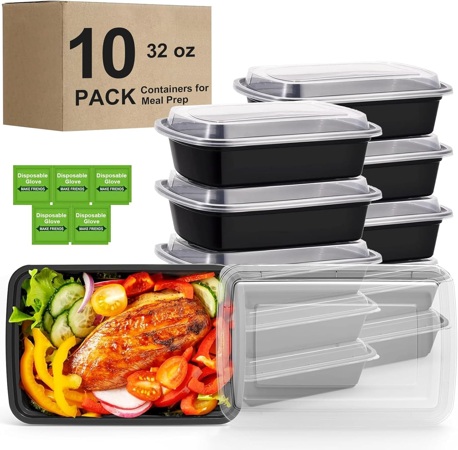 10 Pack Meal Prep Containers, 32 Oz Food Storage Container with Lid, Lunch Box Reusable, Plastic Containers BPA Free Take-Out Box Microwave Dishwasher Freezer Safe image number 3