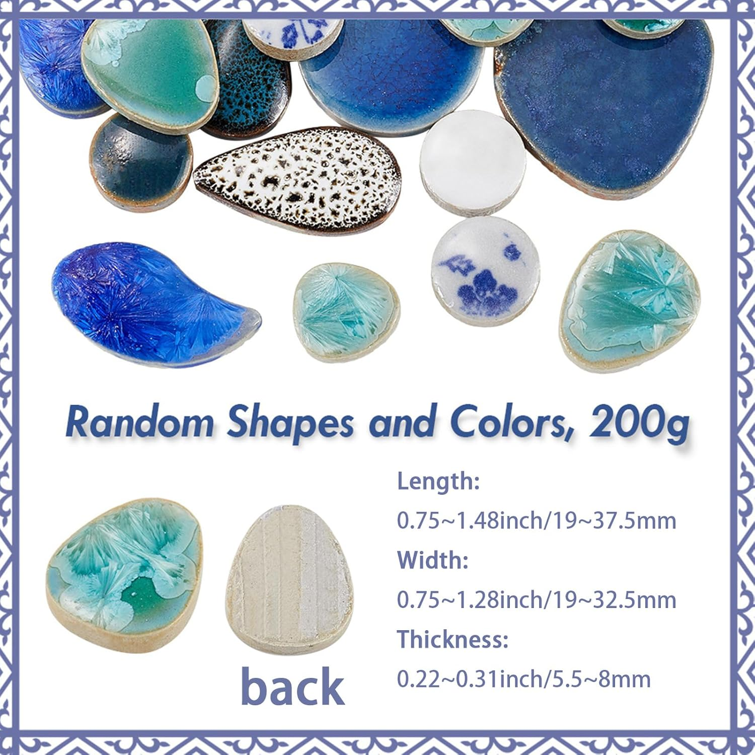 1 Box 200G Broken Ceramic Tile Irregular Mosaic Tiles Bulk Mixed Shapes Colorful Porcelain China Tiles Pieces for DIY Crafts Plates Flowerpots Vases Cups Home Decor Mosaic Arts Supplies image number 1