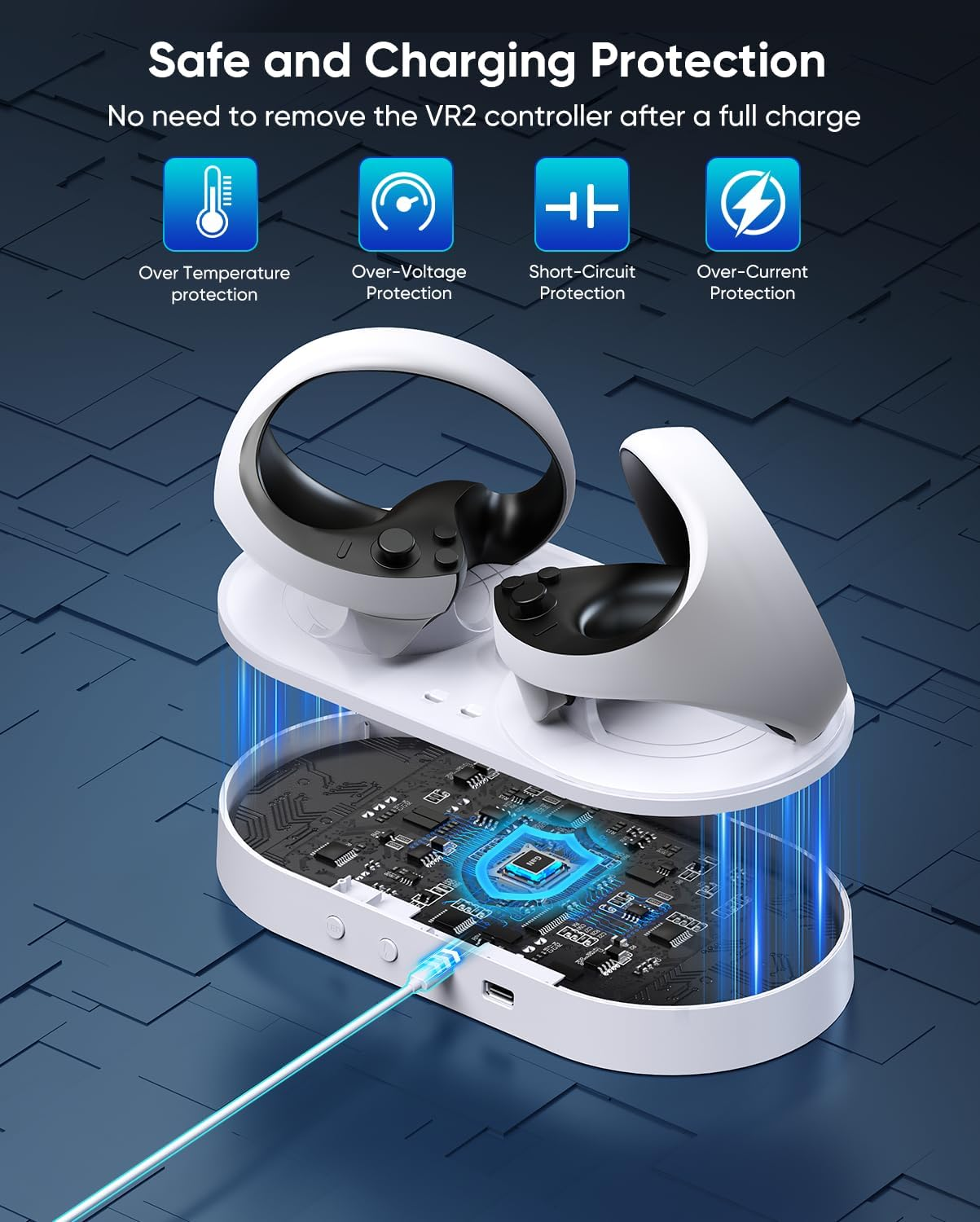 FASTSNAIL Charging Station Compatible with Playstation VR2 Controller, LED Stand for PS5 VR Headset & Sense Controller with 10 RGB Light, PS VR2 Game Accessories Storage Base image number 4