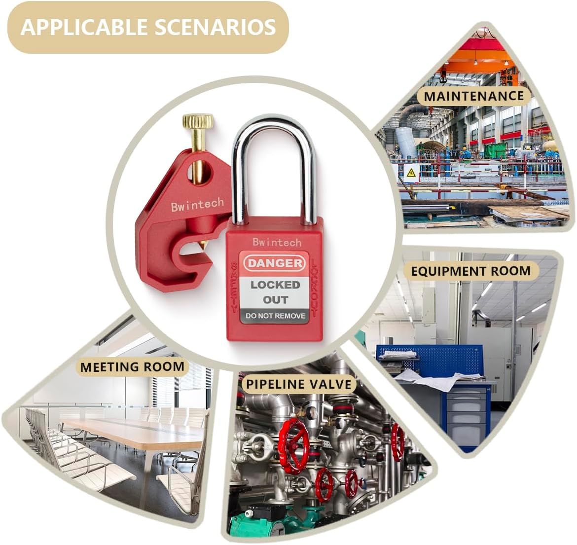 Bwintech 5 Piece 38MM Different Red Safety Padlock Set with Key with Circuit Breaker Safety Lock Padlock Loto Tag Safety Padlock Meets the Requirements of the Industrial Electrical Lockout Tagout Kit image number 5