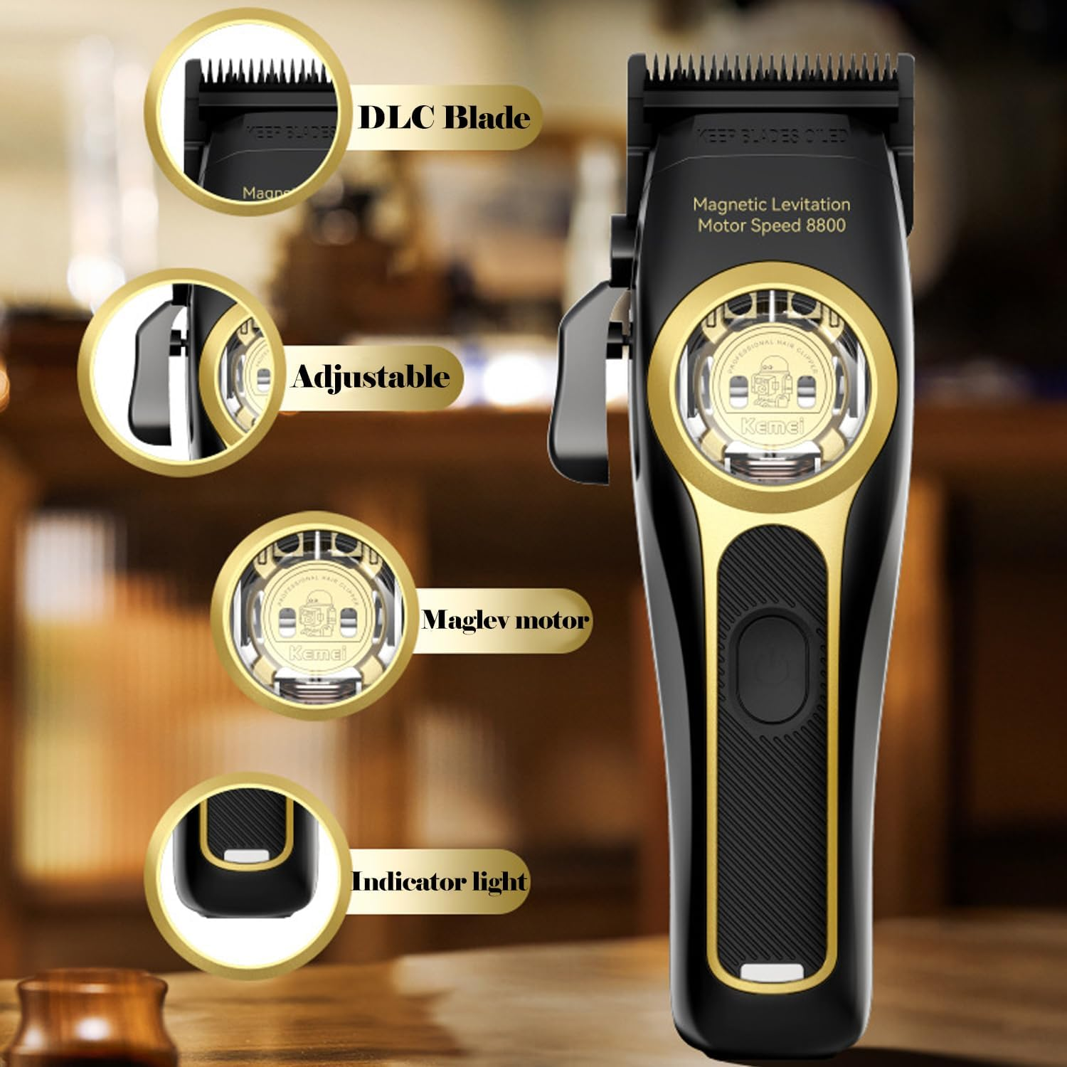 KEMEI 2373 Professional Hair Clipper for Men Maglev Brushless Motor, DLC Fading Blade, Men'S Cordless Hair Clipper Set, Adjustable DLC Blade Barber Machine
