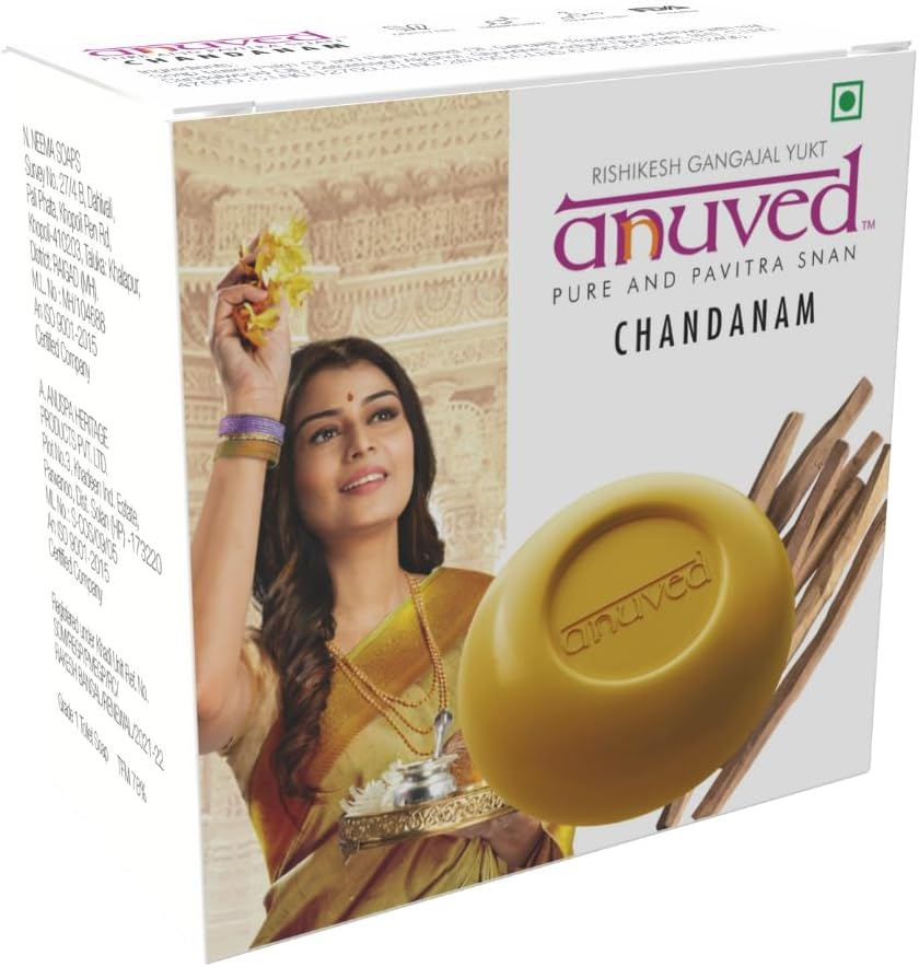 Anuved Herbal Chandanam Soap for Your Skin Nourishment. It Is Enriched with Pure Sandalwood Oil and Rishikesh Gangajal 125 Gm Each (Set of 6). image number 6