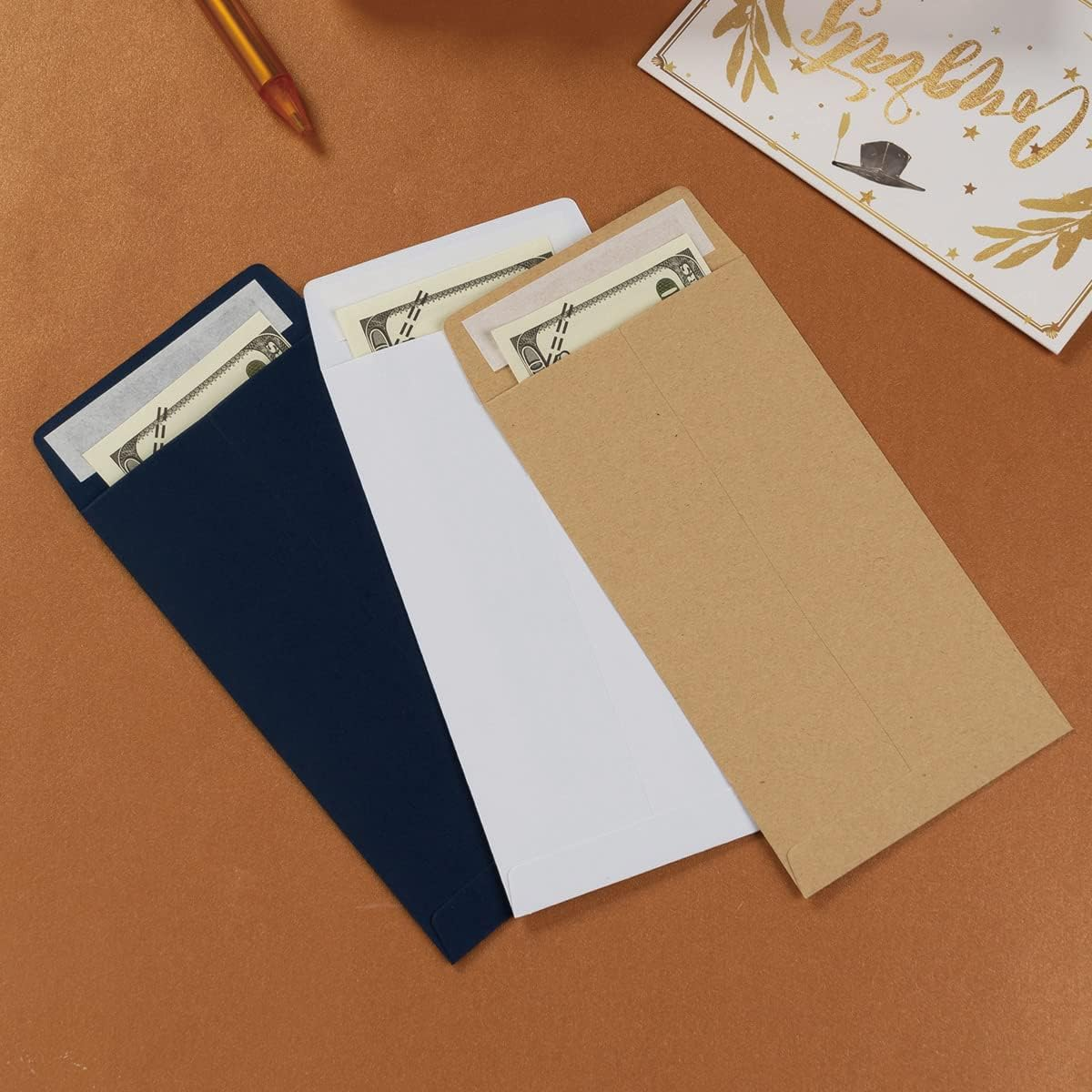 100 Pack Cash Envelopes #7 Coin Envelopes Self Seal for Money Saving, Cash, Budgeting, Check, Gifts Cards, 3 1/2 X 6 1/2 Inches (Kraft Brown) image number 3