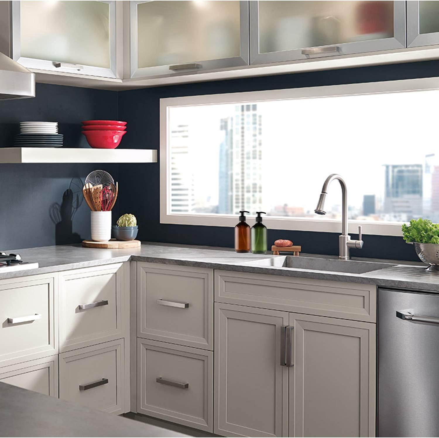 2 X Empty Plastic Pump Bottles Refillable Lotion Shampoo Shower Gel Storage Container Toiletries Liquid Dispenser 500Ml, Green, 500 Ml image number 5