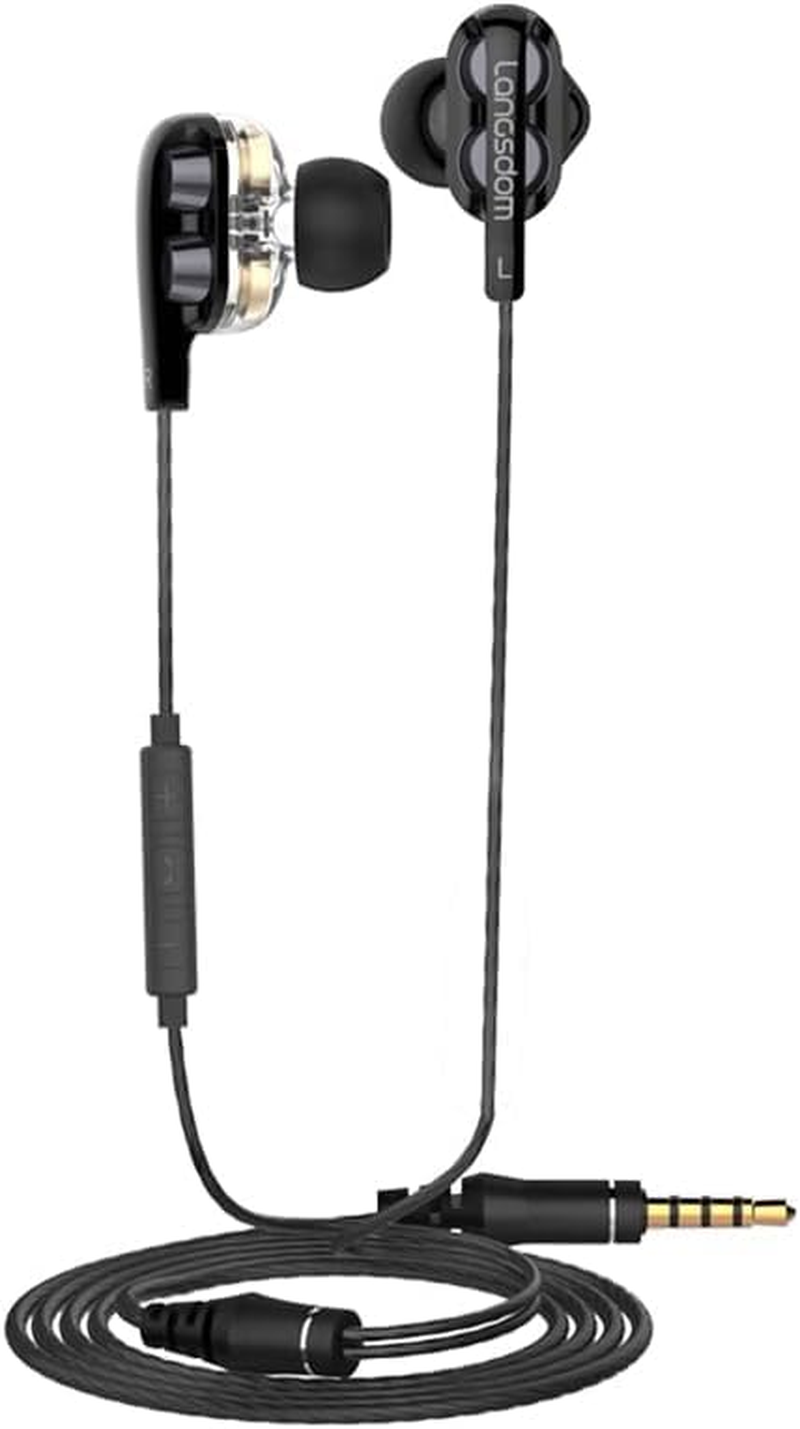 Earphones Crystal Clear Sound Two Driver Units Earbuds,In-Ear Headphones with Mic, Phone Control Compatible with Mobile Phone/Iphone/Pc/Mac/Switch/Android/Ps4/Ps5 (Black)