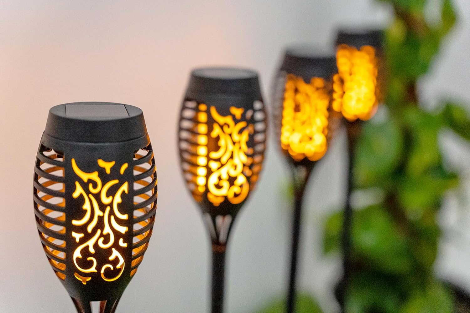 25Th Hour Solar Powered Flaming Tiki Outdoor Lamp - 4Pieces image number 1