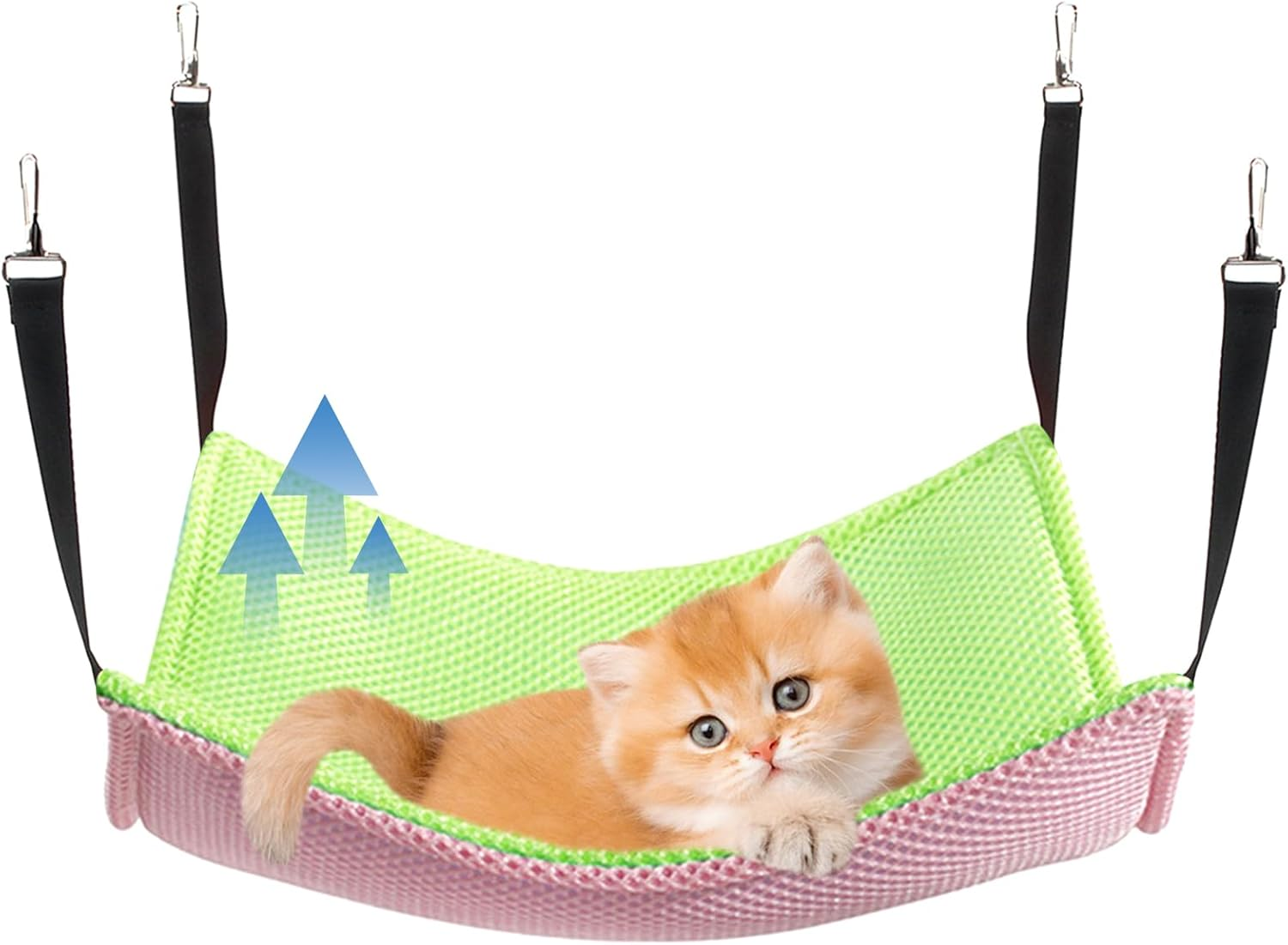 Yanmucy Cat Hammock Beds Breathable Mesh Cat Hanging Hammock Bed Summer Bilayer Pet Cage Hanging Bed for Cats Kittens Rabbits, 53X35Cm (Pink+Green) image number 6