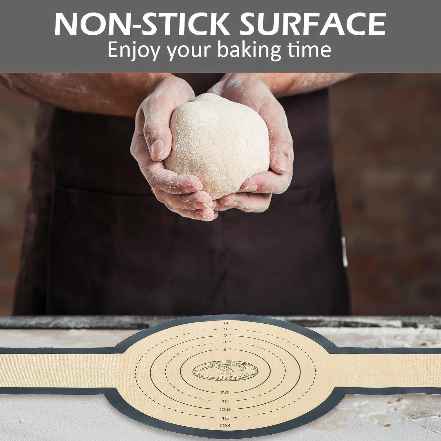 2PCS Silicone Bread Sling Oval and round for Dutch Oven, Silicone Bread Baking Mat with Extra Long Handles for Sourdough Transfer, Nonstick＆Reusable Bread Baking Mat, Gray image number 3