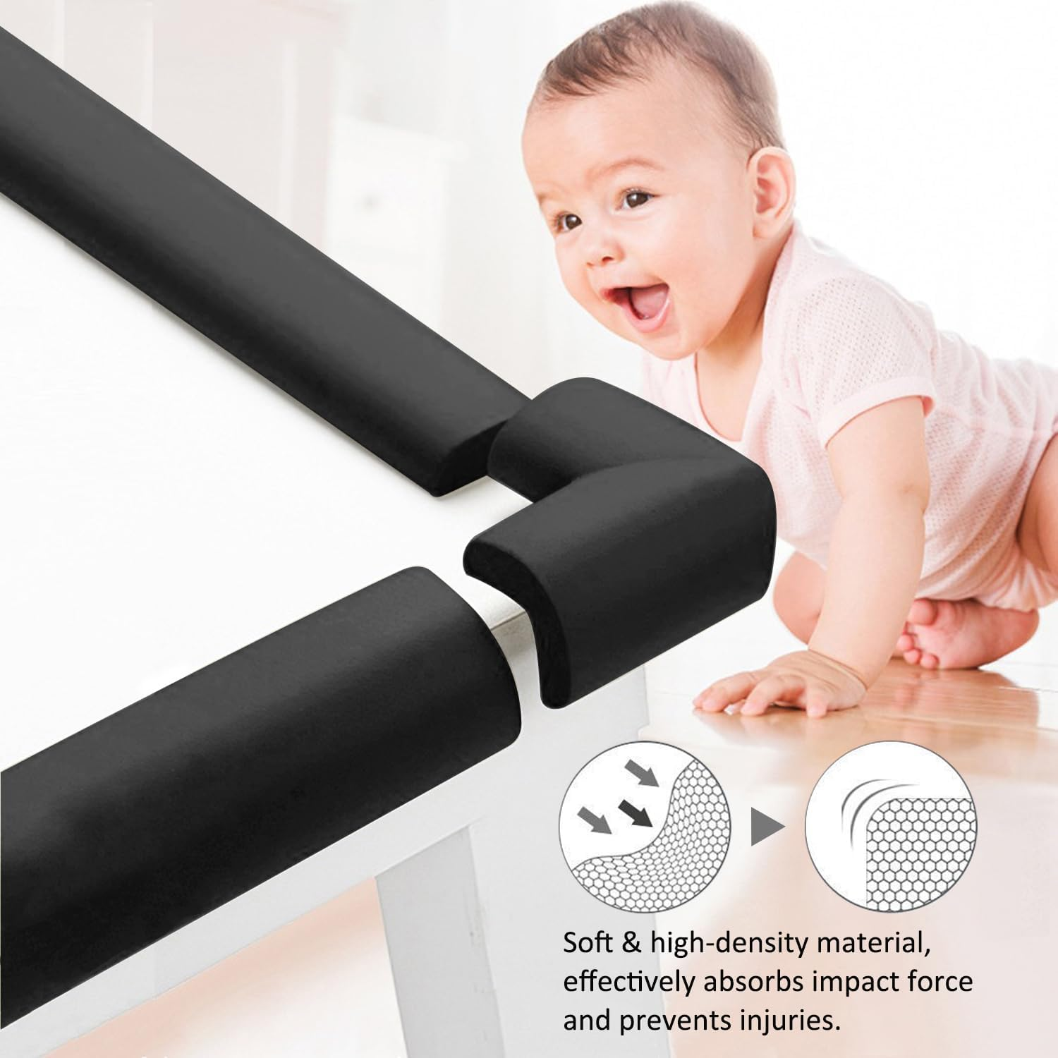 Aedlcal Edge Corner Protector, Baby Proofing Edge Protector Strip with 4 Corner Guards, Soft Rubber Foam Cushion Furniture Corner & Edge Safety Bumpers (Black, 16.4Ft/5M) image number 4