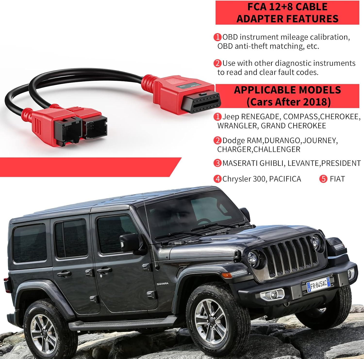 VXSCAN FCA 12+8 Cable Adapter for Chrysler 12+8 Programming Cable Connector, Autel OBD2 Adapter Security Bypass Cable for Autel Maxisys MS905 MS906 MS906BT MS906S MS908 MS908S Pro image number 2