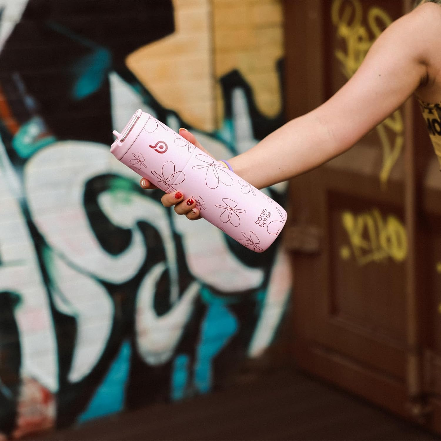 BOTTLE BOTTLE Insulated Water Bottle 24Oz with Straw Lid and Handle for Sports Travel Gym Stainless Steel Water Bottles Double-Wall Vacuum Metal Thermos Leak Proof Bpa-Free (Flower Frenzy) image number 2