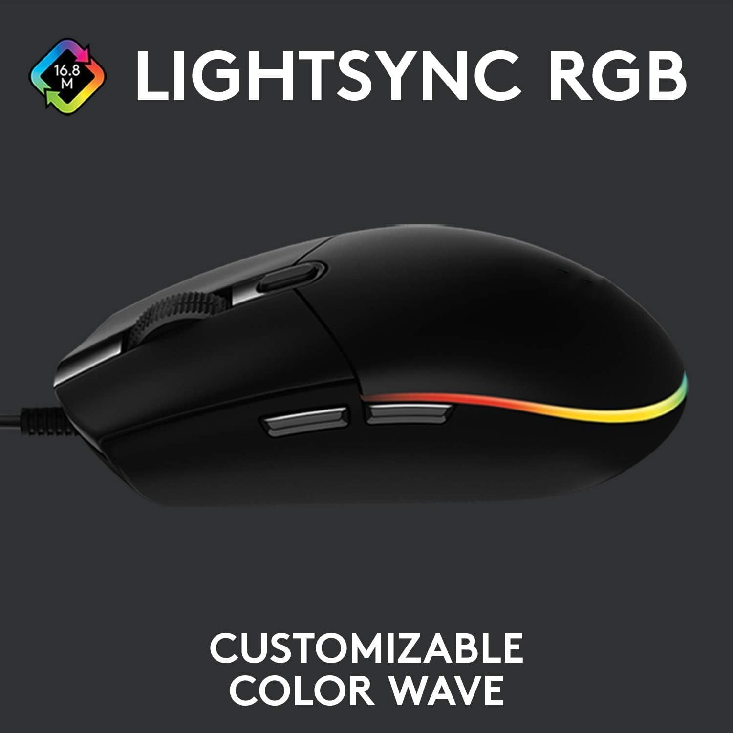 Original G102 Gaming Mouse | USB Light Sync with Customizable RGB Lighting | 6 Programmable Buttons | Gaming Grade Sensor | 8K DPI Tracking | 16.8Mn Color, Light Weight Comfortable Design &ndash; Black
