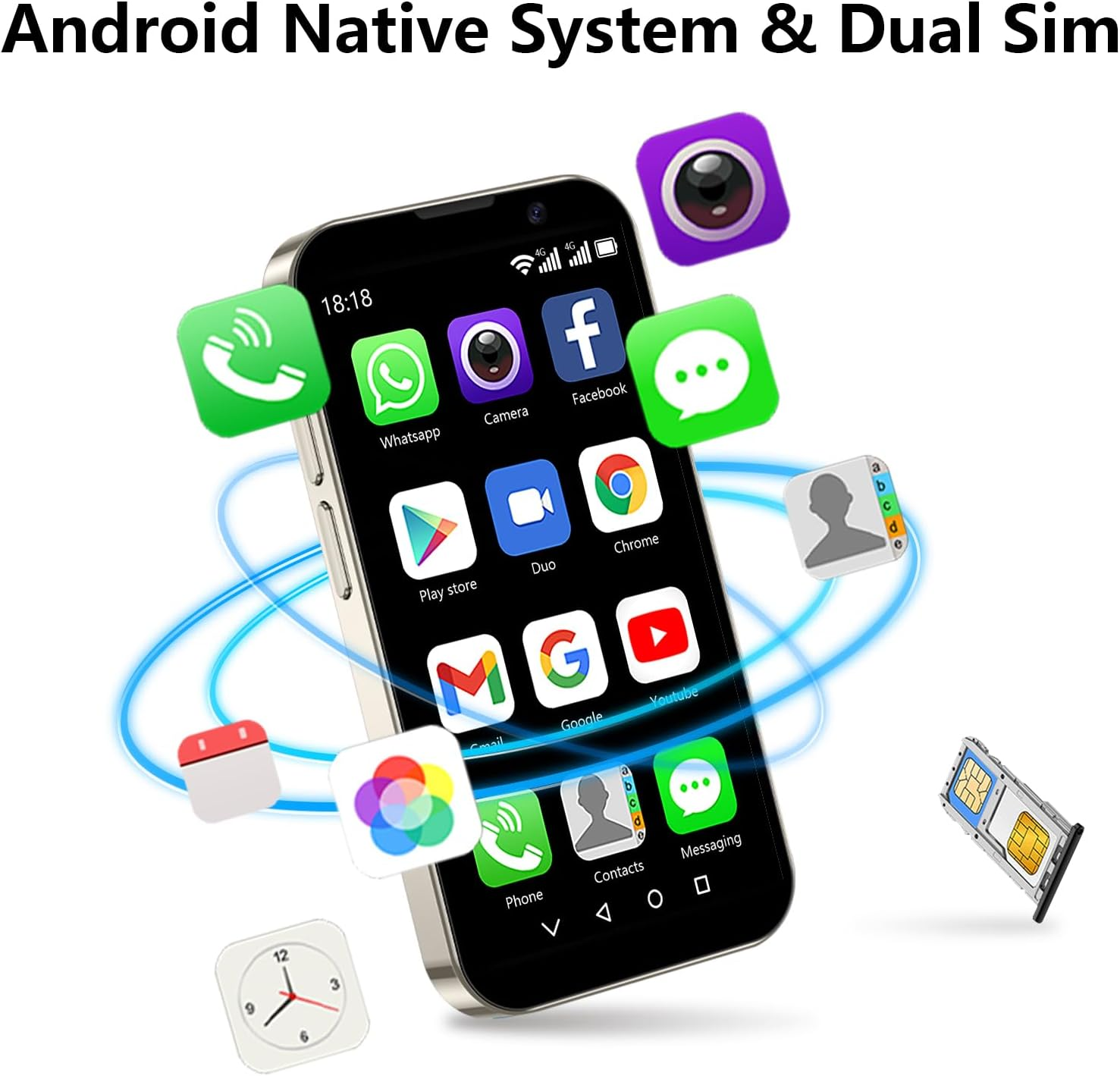 3.0&rdquo; HD Touch Screen Mini Smartphone, Unlocked Android Mini Phone, Face Recognition, Dual SIM, Wifi, GPRS, Ultra-Thin Body for Kids Phone, Cell Phone with Quad-Core Pink - Black image number 6