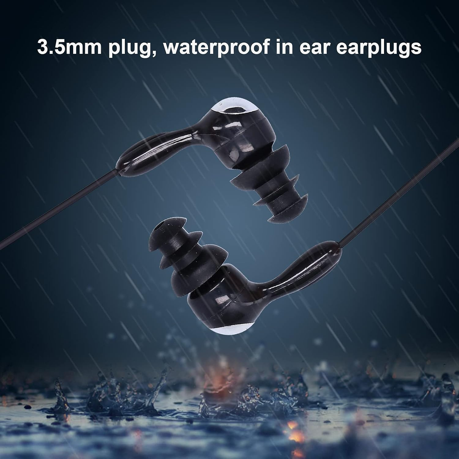 Waterproof Sports Short Cable Headphones for Swimming and Underwater Activities, In-Ear Style, Noise Cancel Ling Earbuds for MP3 Players (Black) - Black image number 6