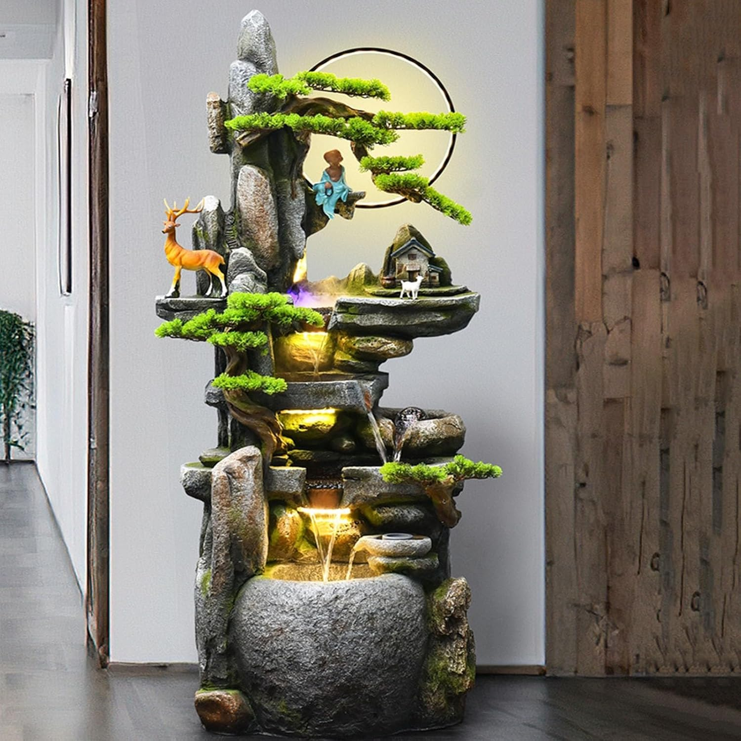 Outdoor Fountain Water Fountain Indoor - Floor Standing with Jar Small Feng Shui Zen Waterfall W/LED Light & Soothing Sounds for Office Home Decor image number 3