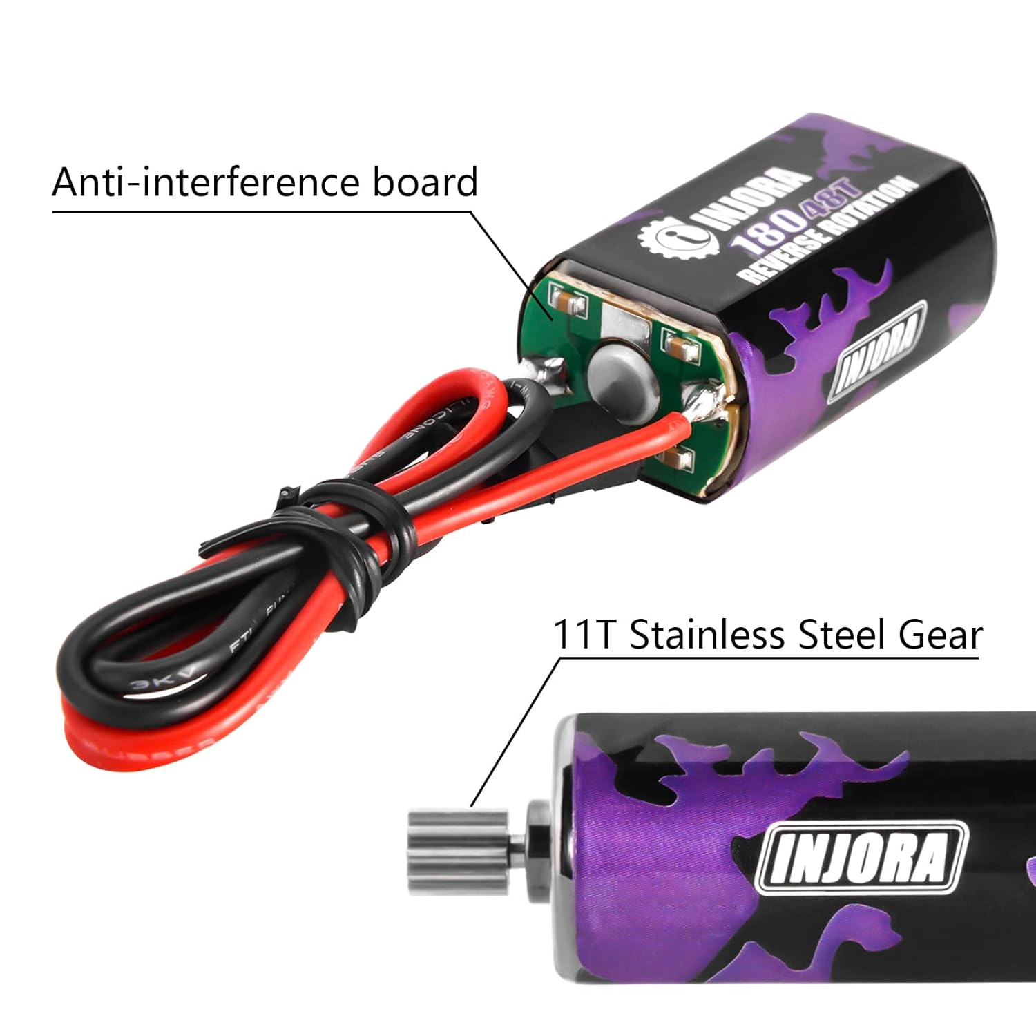 INJORA 180 PRO Brushed 48T Motor with Stainless Steel Pinion for TRX4M 1/18 RC Crawler Car Upgrade image number 4